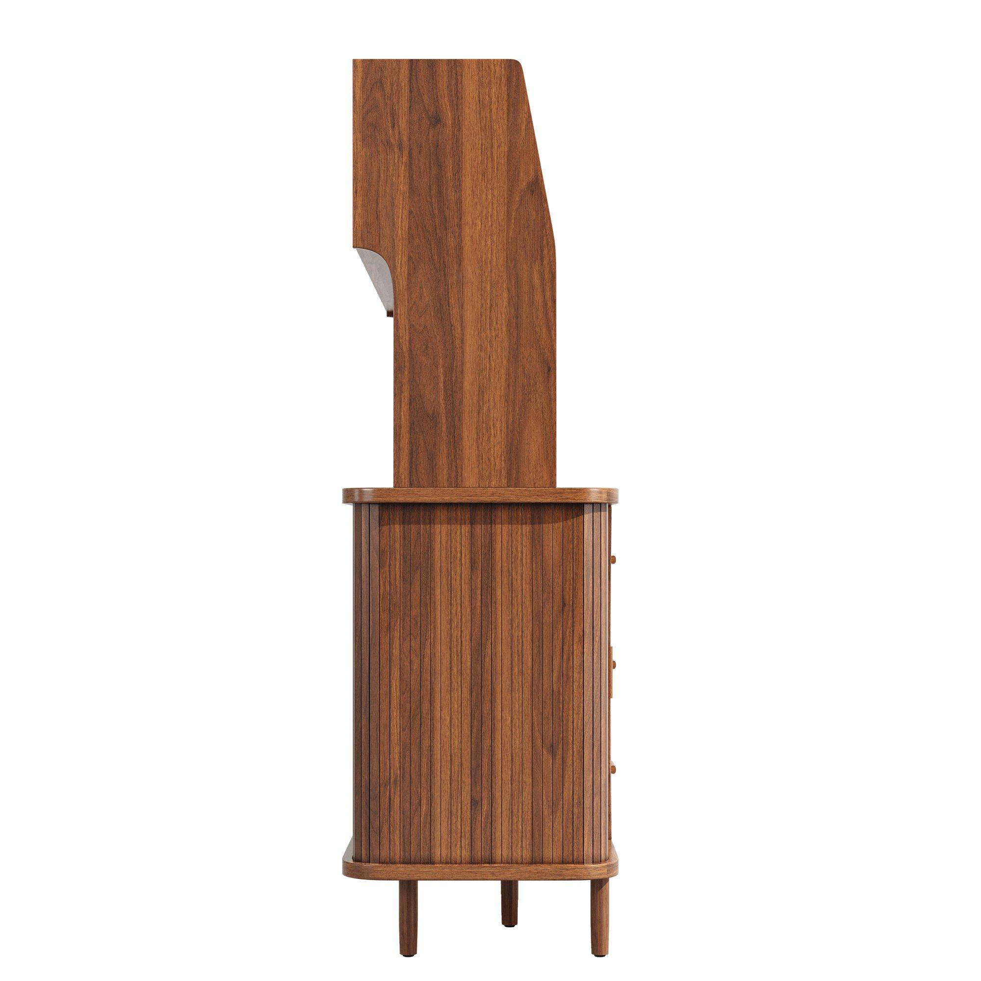 Walnut - Urban Meuble - Vintage Rattan Sideboard Kitchen Cabinet - 11