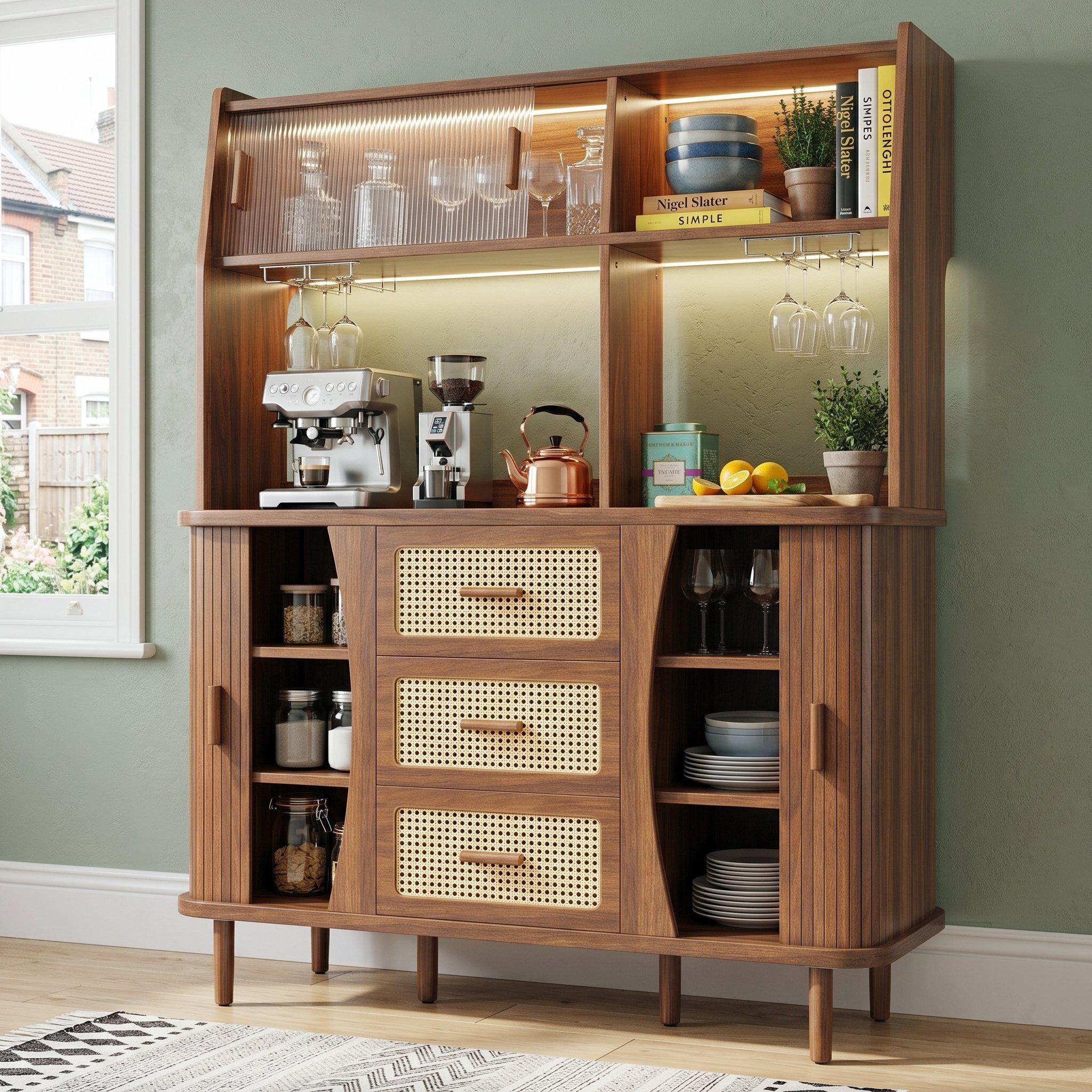 Walnut - Urban Meuble - Vintage Rattan Sideboard Kitchen Cabinet - 3