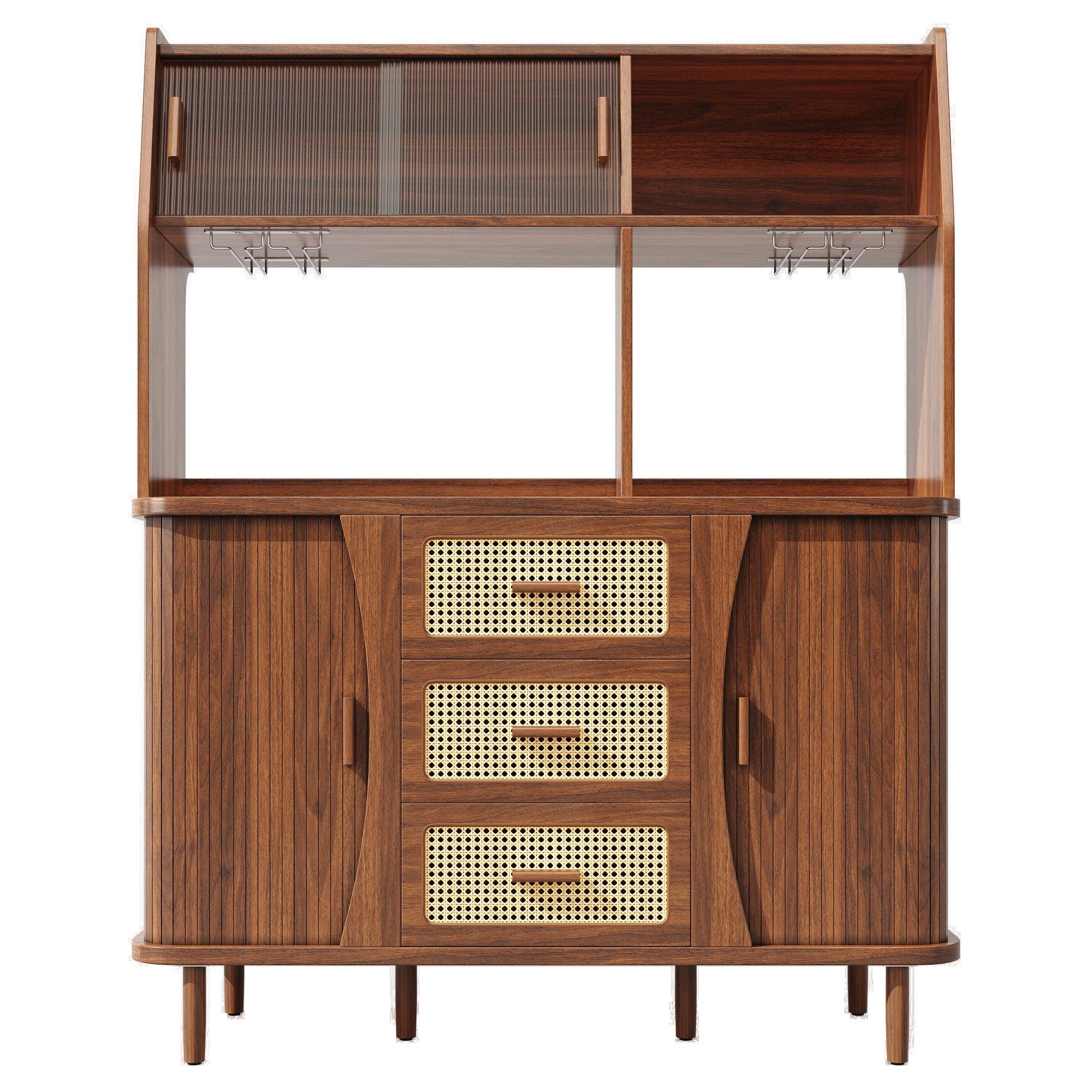 Walnut - Urban Meuble - Vintage Rattan Sideboard Kitchen Cabinet - 5