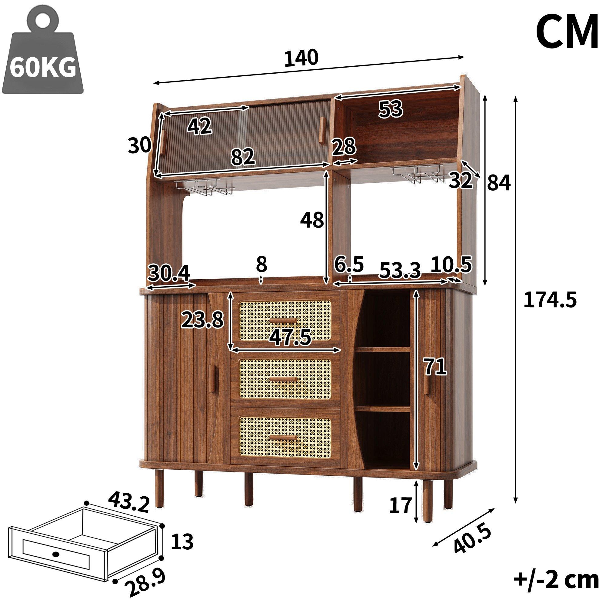 Walnut - Urban Meuble - Vintage Rattan Sideboard Kitchen Cabinet - 6