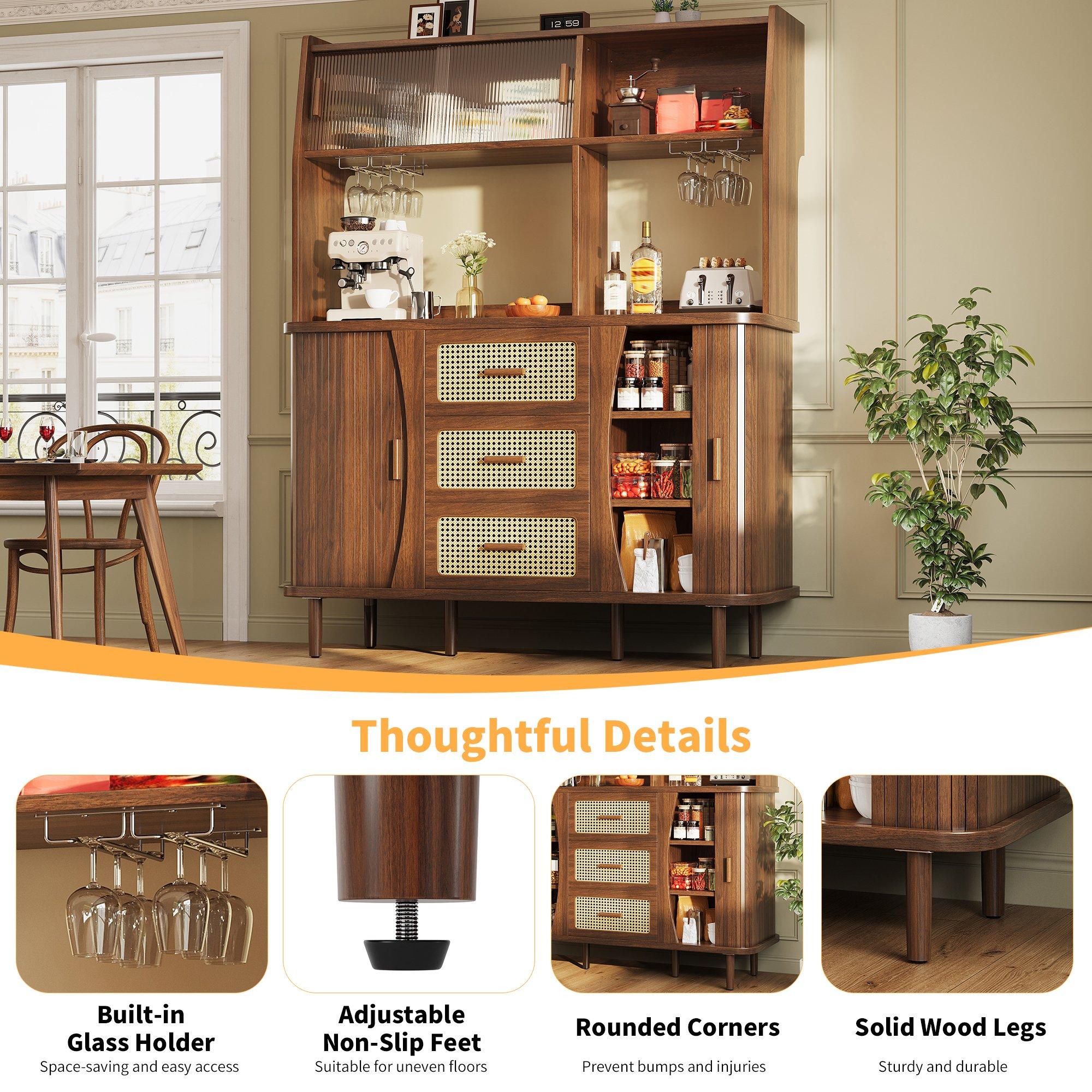 Walnut - Urban Meuble - Vintage Rattan Sideboard Kitchen Cabinet - 9