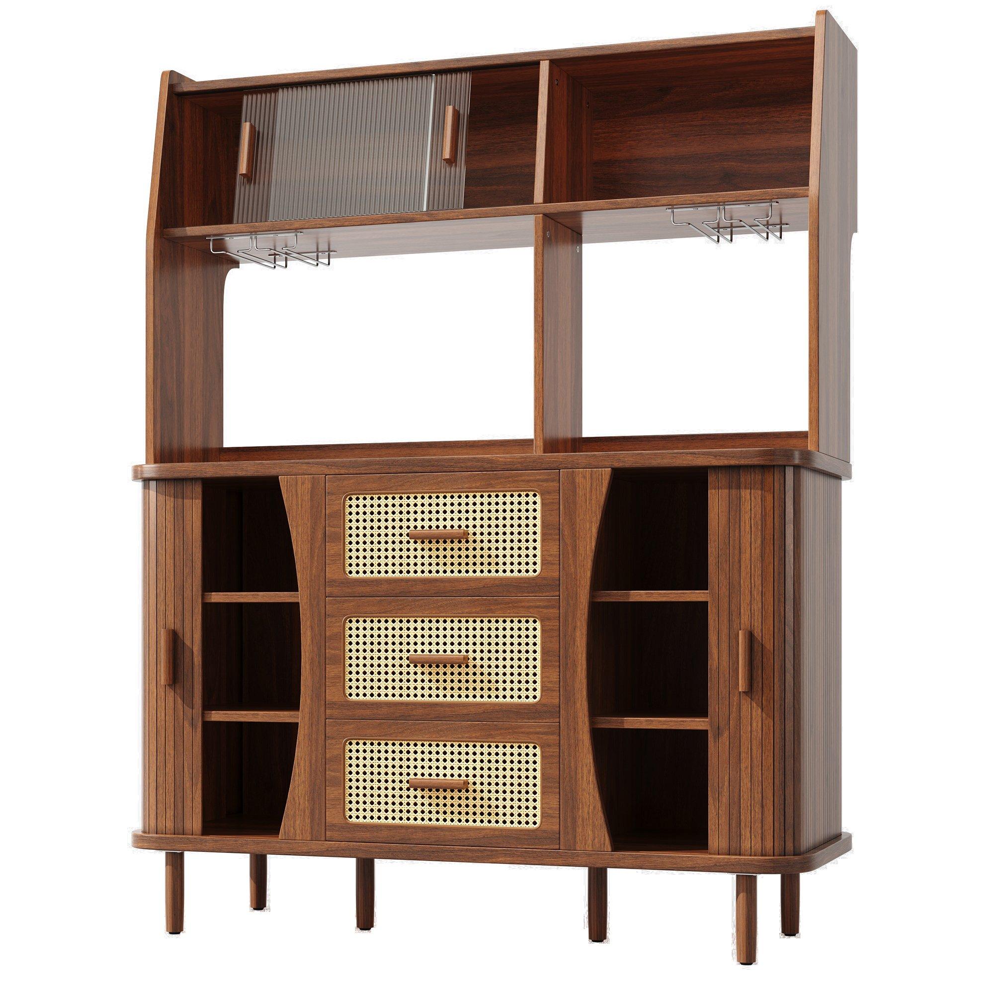 Walnut - Urban Meuble - Vintage Rattan Sideboard Kitchen Cabinet - 10
