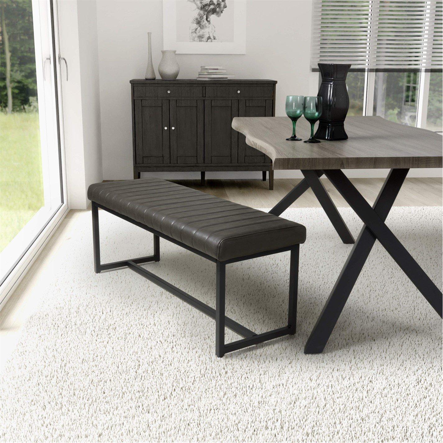 Brown - Shankar - Archer Leather Effect Grey Bench - 6