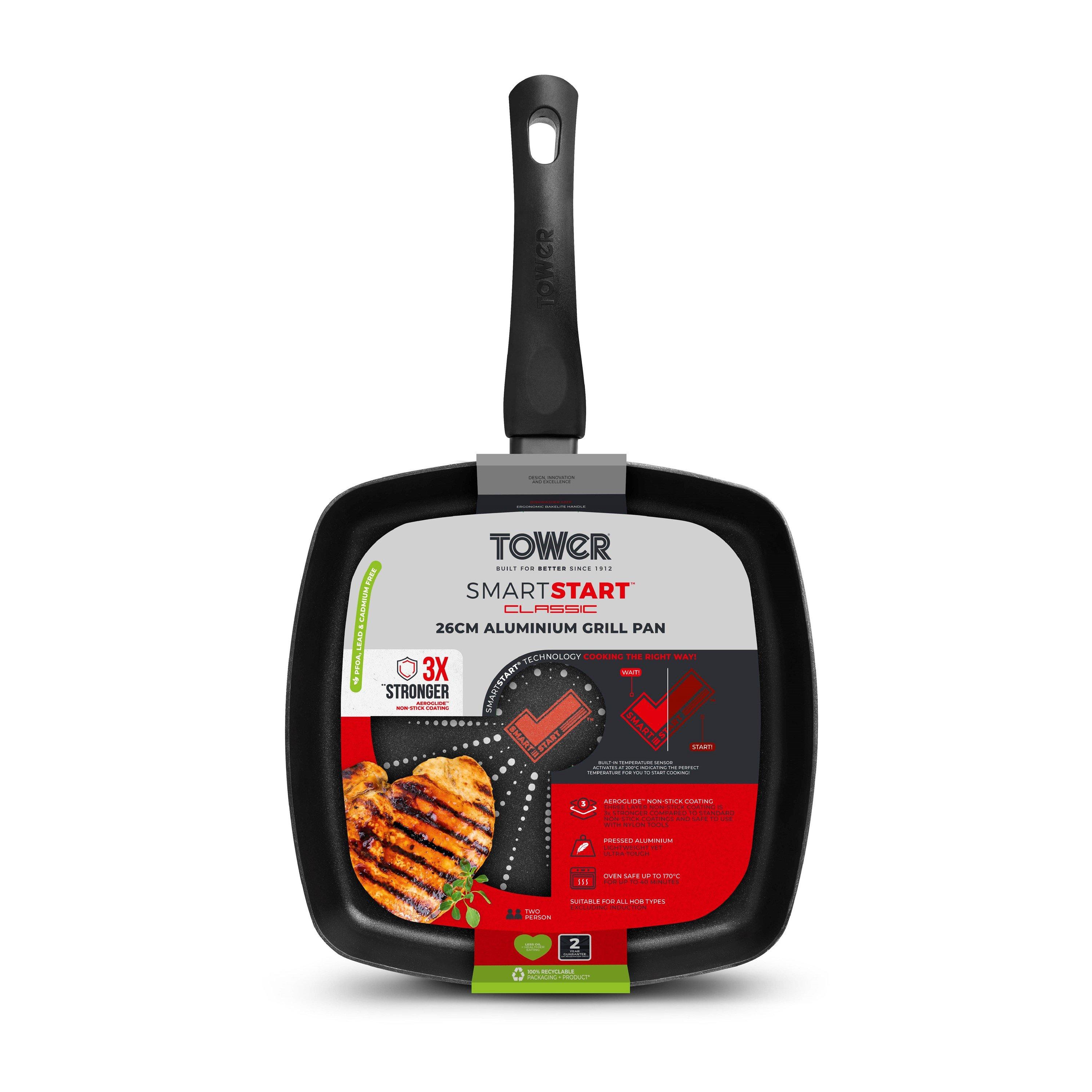 Black - Tower - Smart Start Classic 26cm Grill Pan - 12
