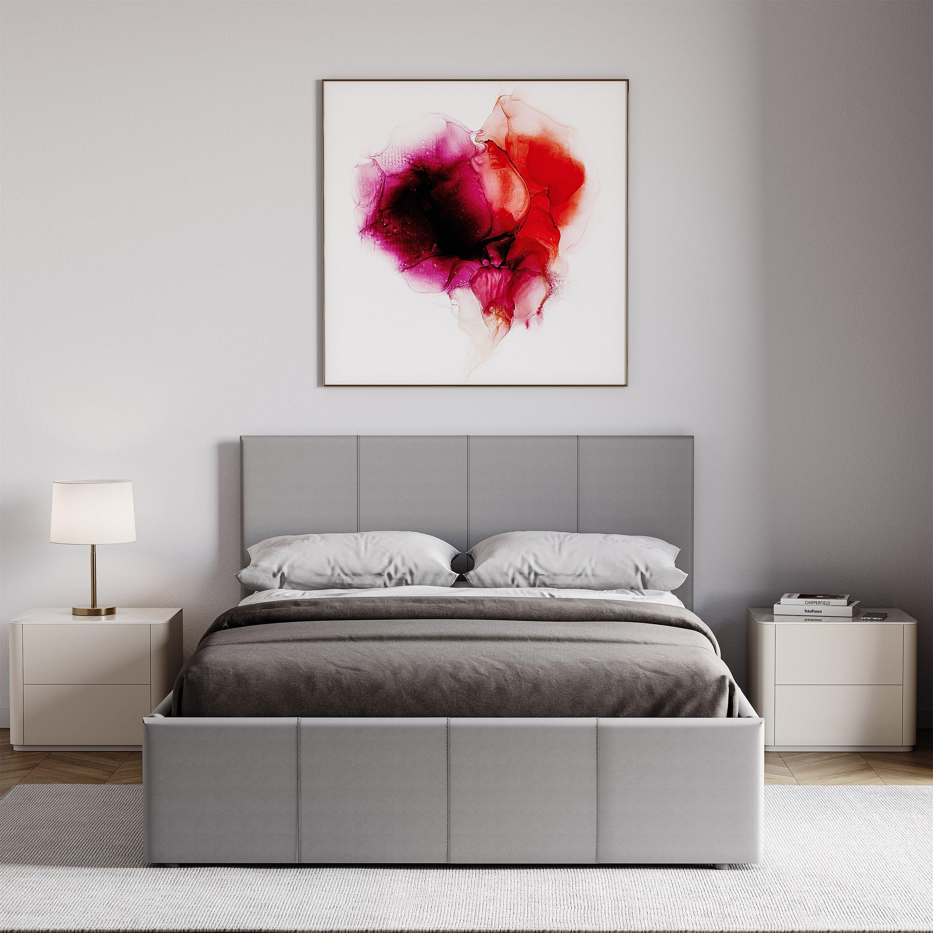 Grey - Lassic - Lisbon S Double Ottoman F Leather Bed & Mattress - 4