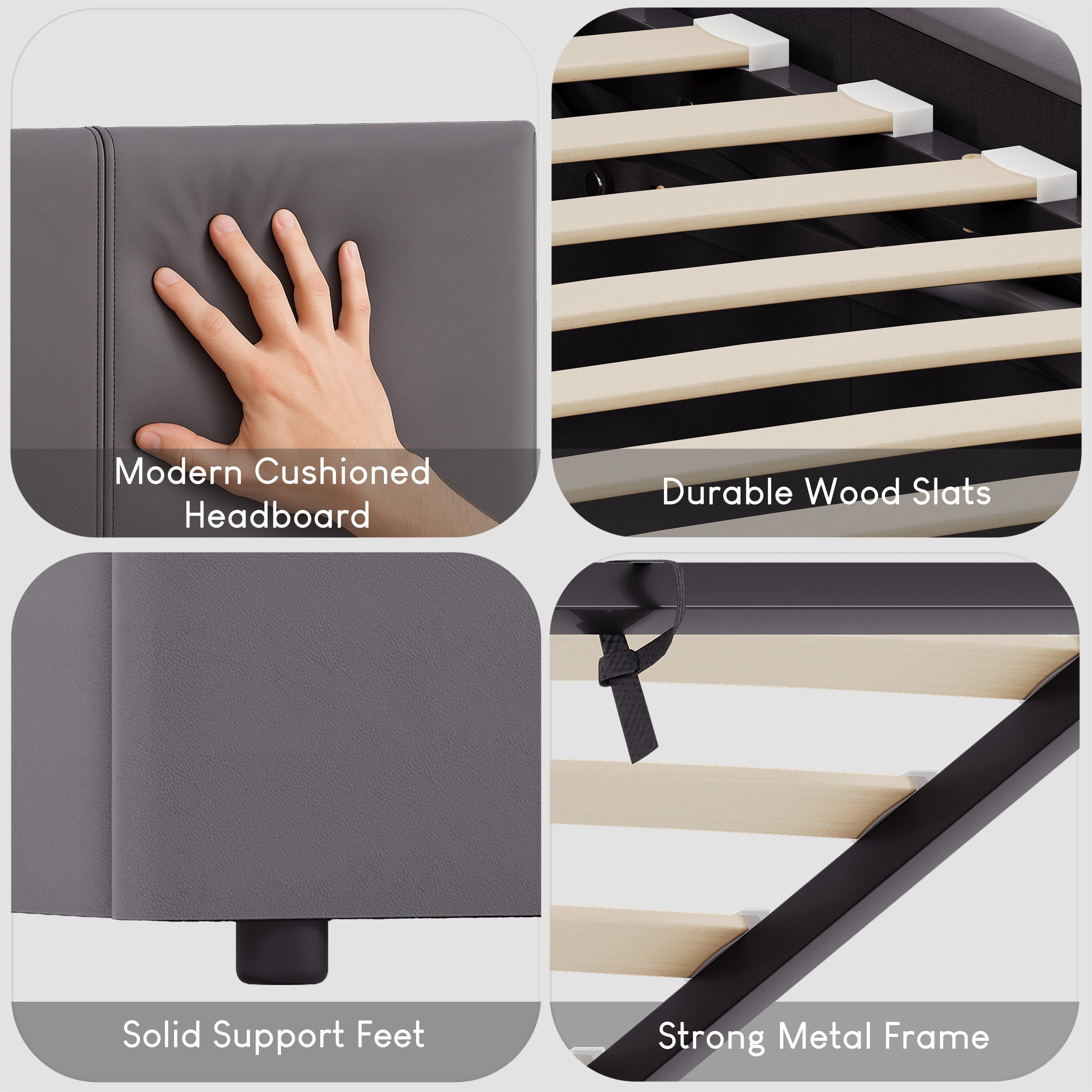 Grey - Lassic - Lisbon S Double Ottoman F Leather Bed & Mattress - 5