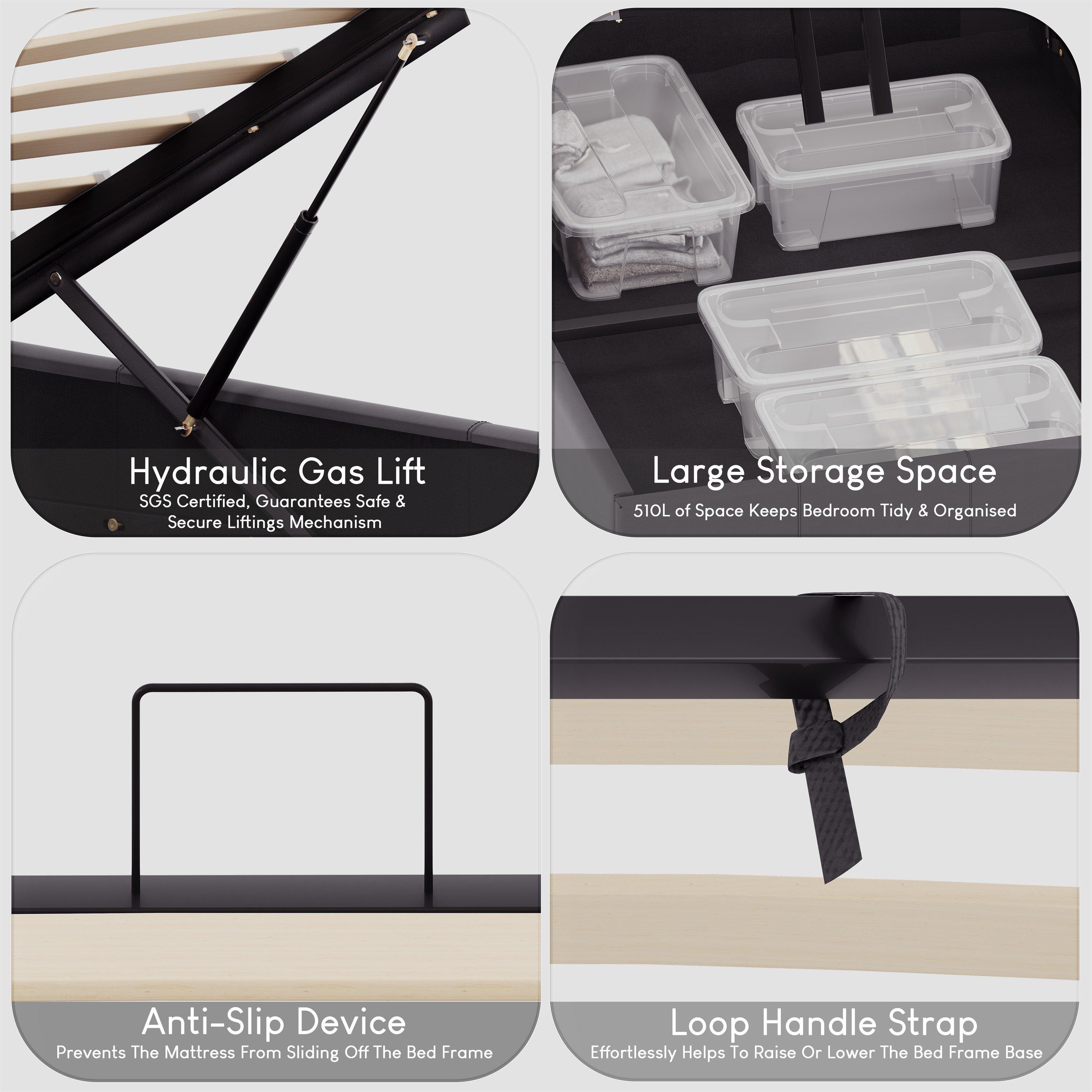 Grey - Lassic - Lisbon S Double Ottoman F Leather Bed & Mattress - 6