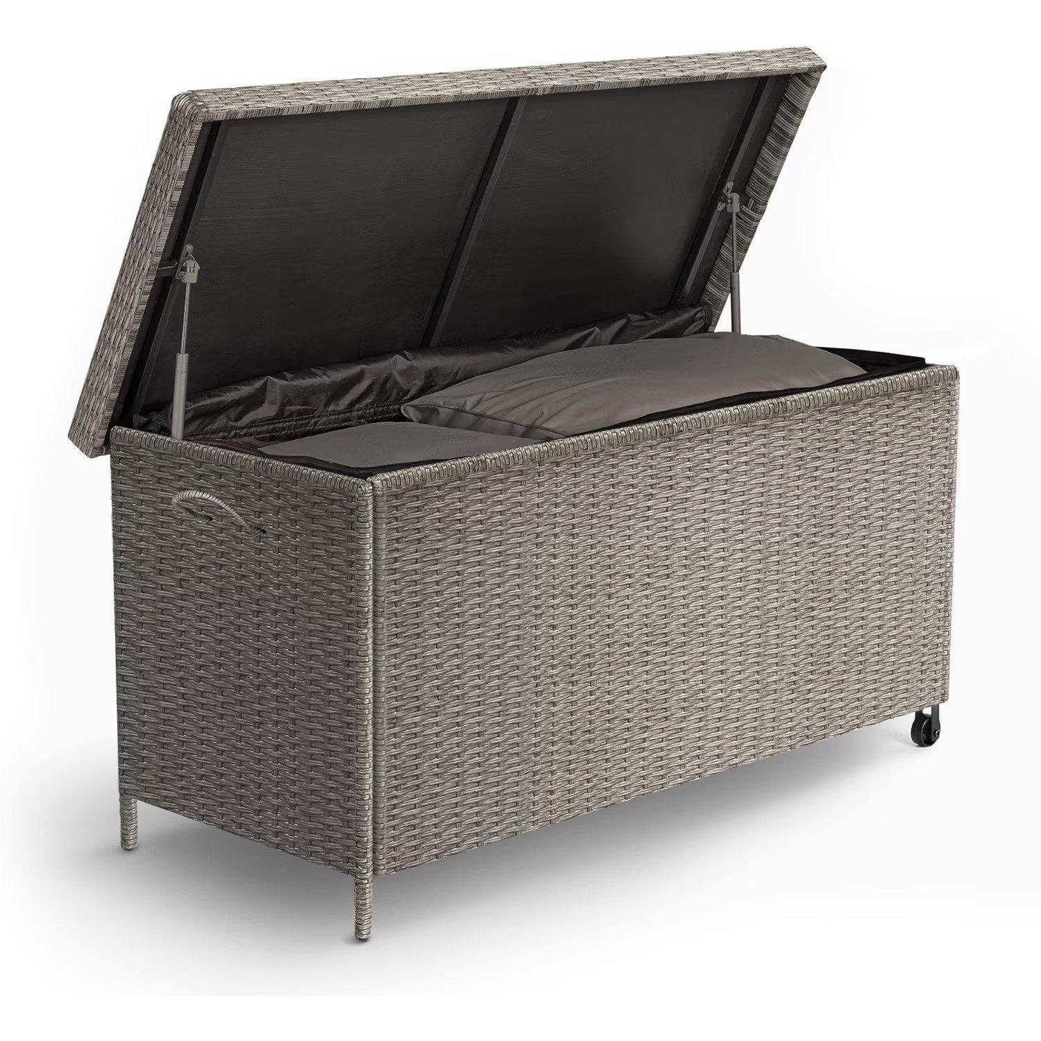Vonhaus  - Rattan Look Outdoor Cushion Storage Box - Grey