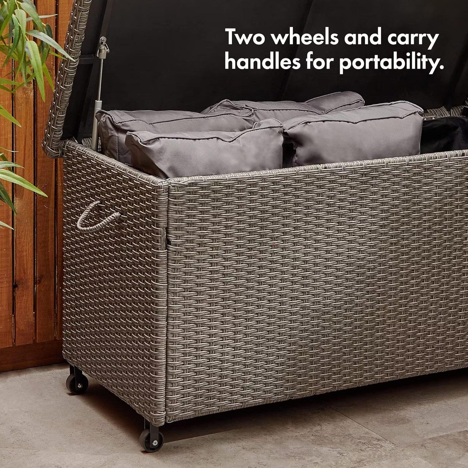 Grey - VonHaus - VonHaus - Rattan Look Outdoor Cushion Storage Box - 4