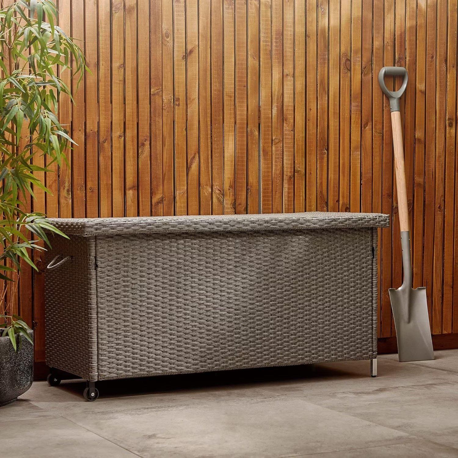 Grey - VonHaus - VonHaus - Rattan Look Outdoor Cushion Storage Box - 5
