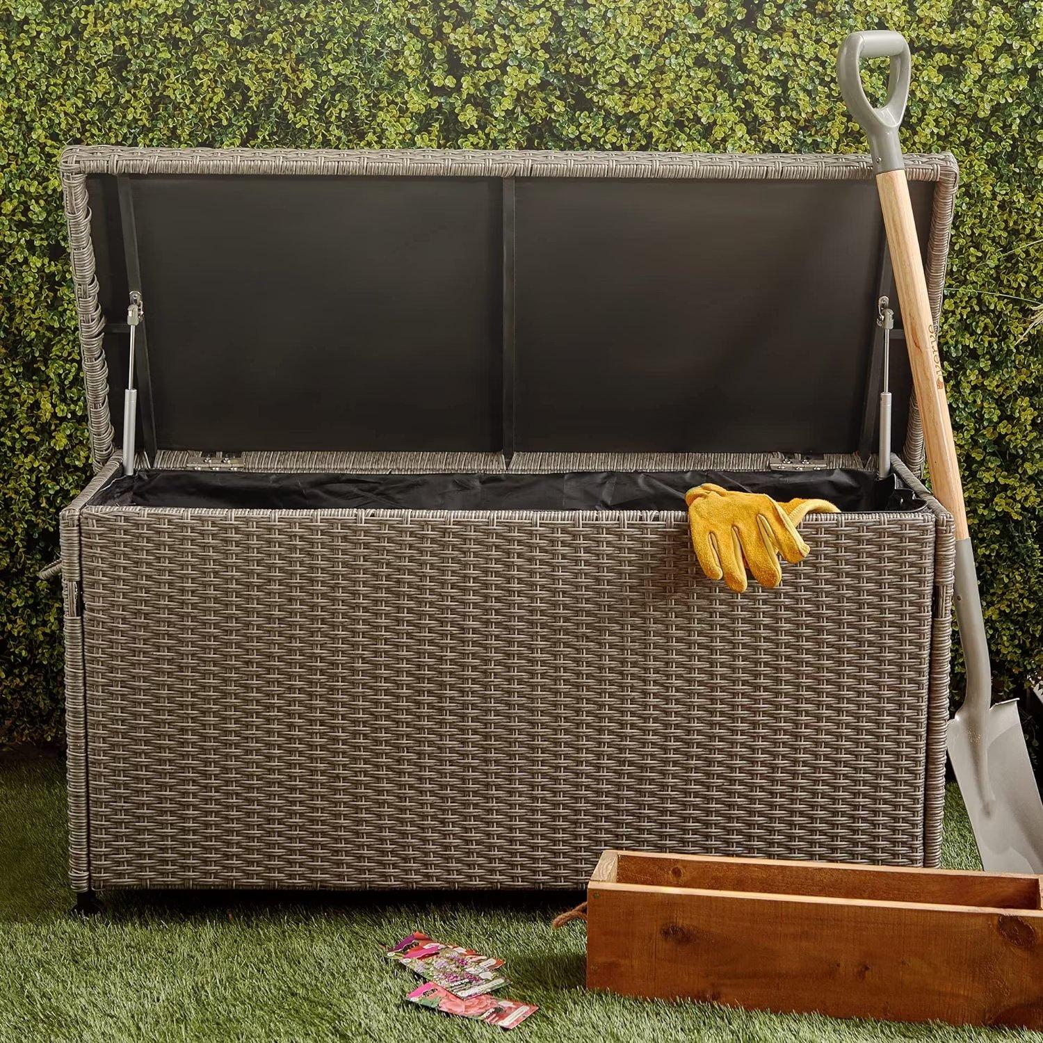 Grey - VonHaus - VonHaus - Rattan Look Outdoor Cushion Storage Box - 7