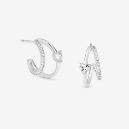 Simply Silver Sterling Silver 925 Pave Double Row Heart Hoops