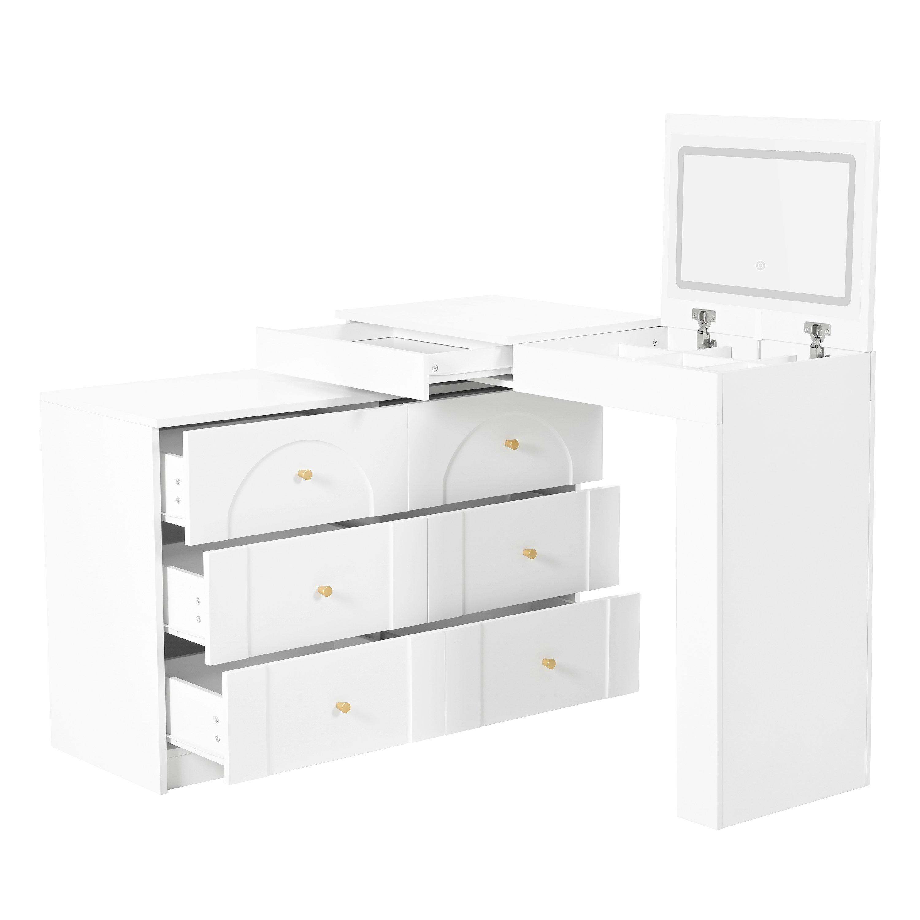 White - Urban Meuble - Modern L-Shaped Vanity Desk with LED Mirror - 11