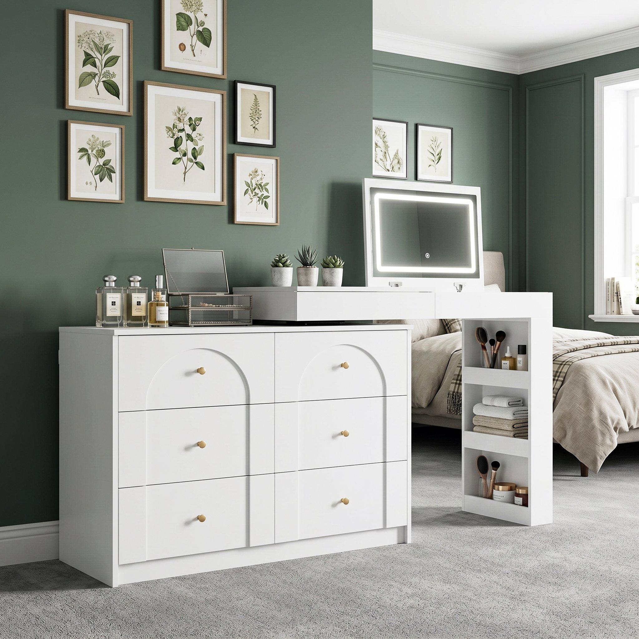 White - Urban Meuble - Modern L-Shaped Vanity Desk with LED Mirror - 4