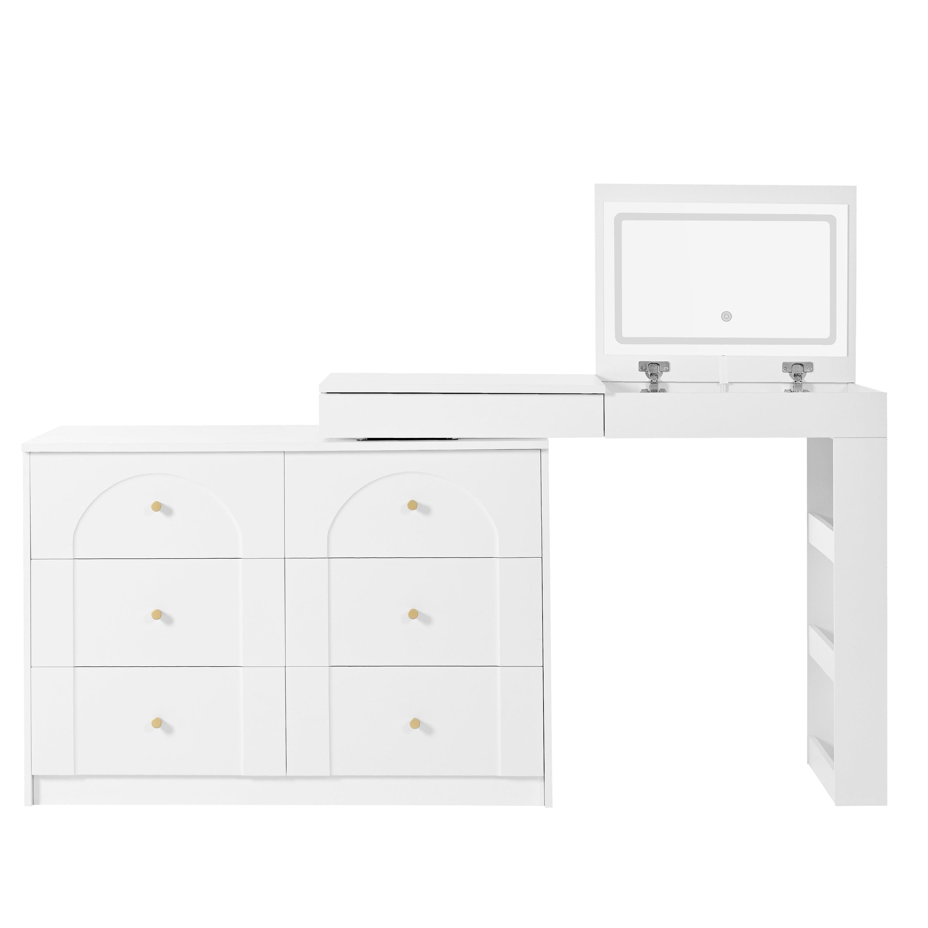 White - Urban Meuble - Modern L-Shaped Vanity Desk with LED Mirror - 5