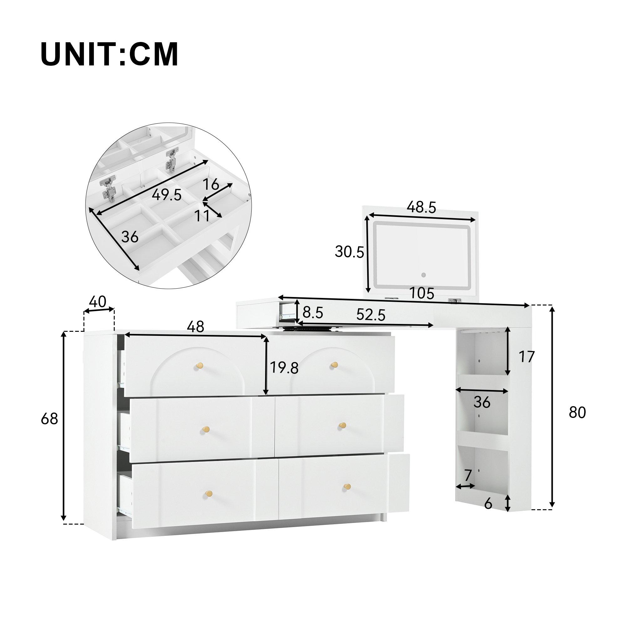 White - Urban Meuble - Modern L-Shaped Vanity Desk with LED Mirror - 6