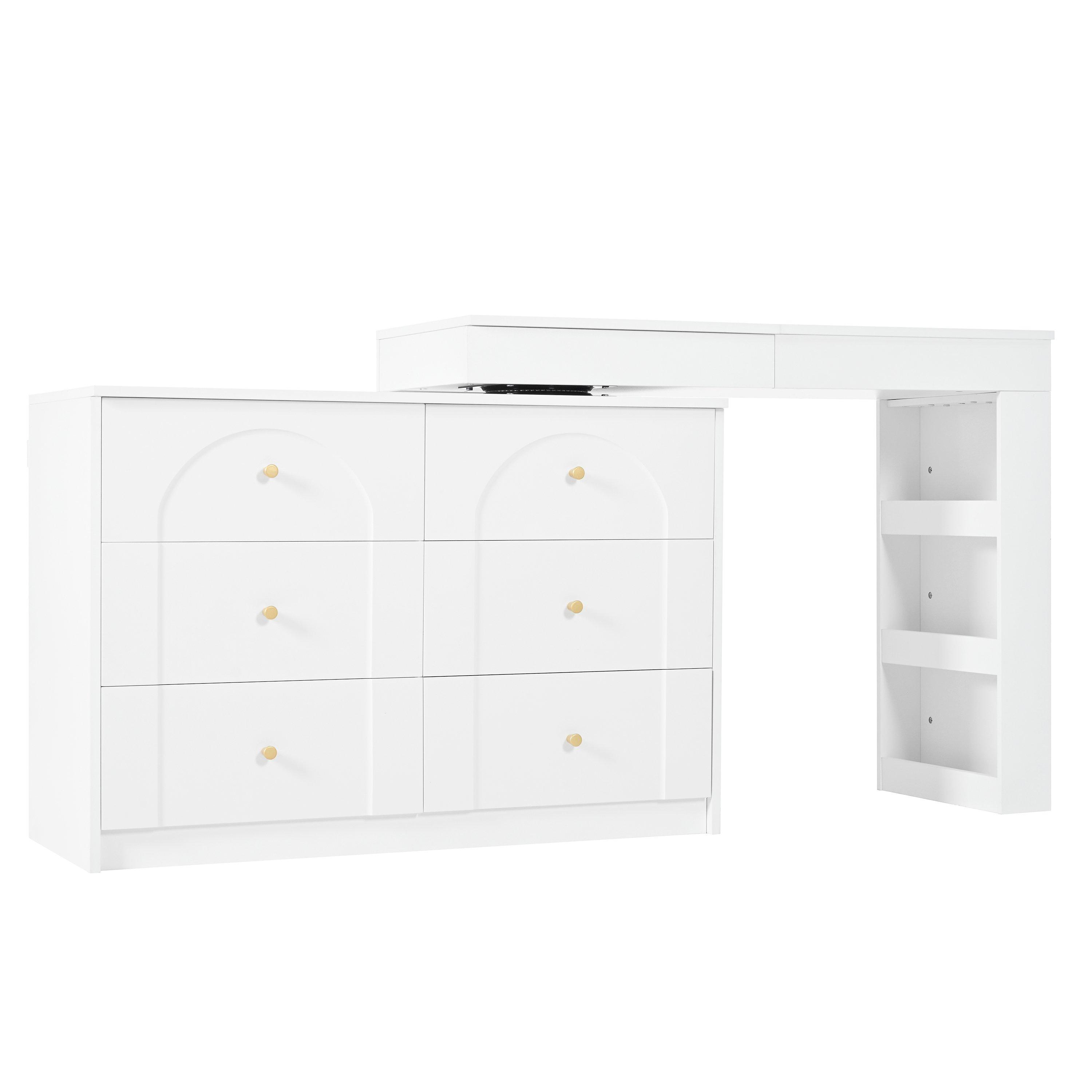 White - Urban Meuble - Modern L-Shaped Vanity Desk with LED Mirror - 7