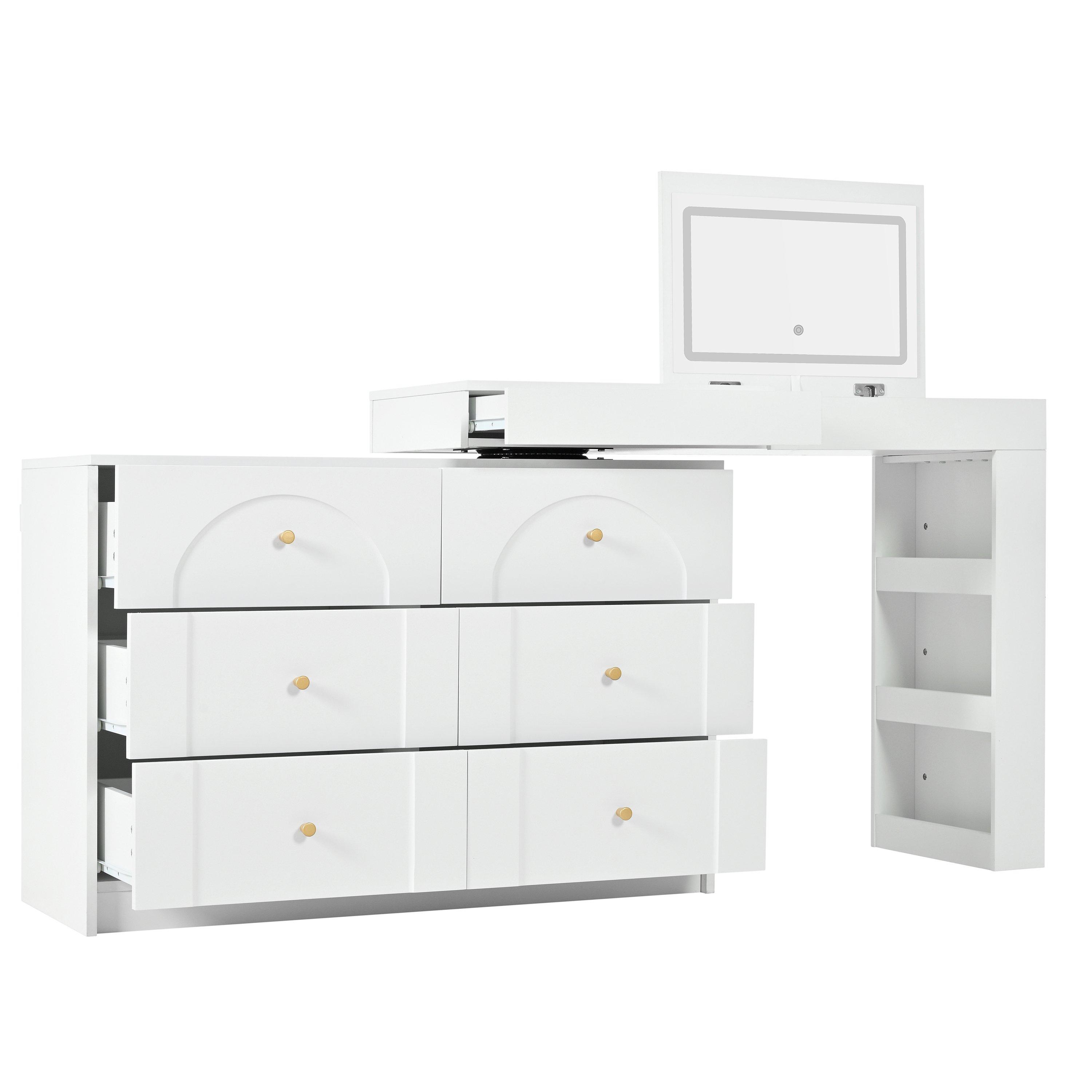 White - Urban Meuble - Modern L-Shaped Vanity Desk with LED Mirror - 8