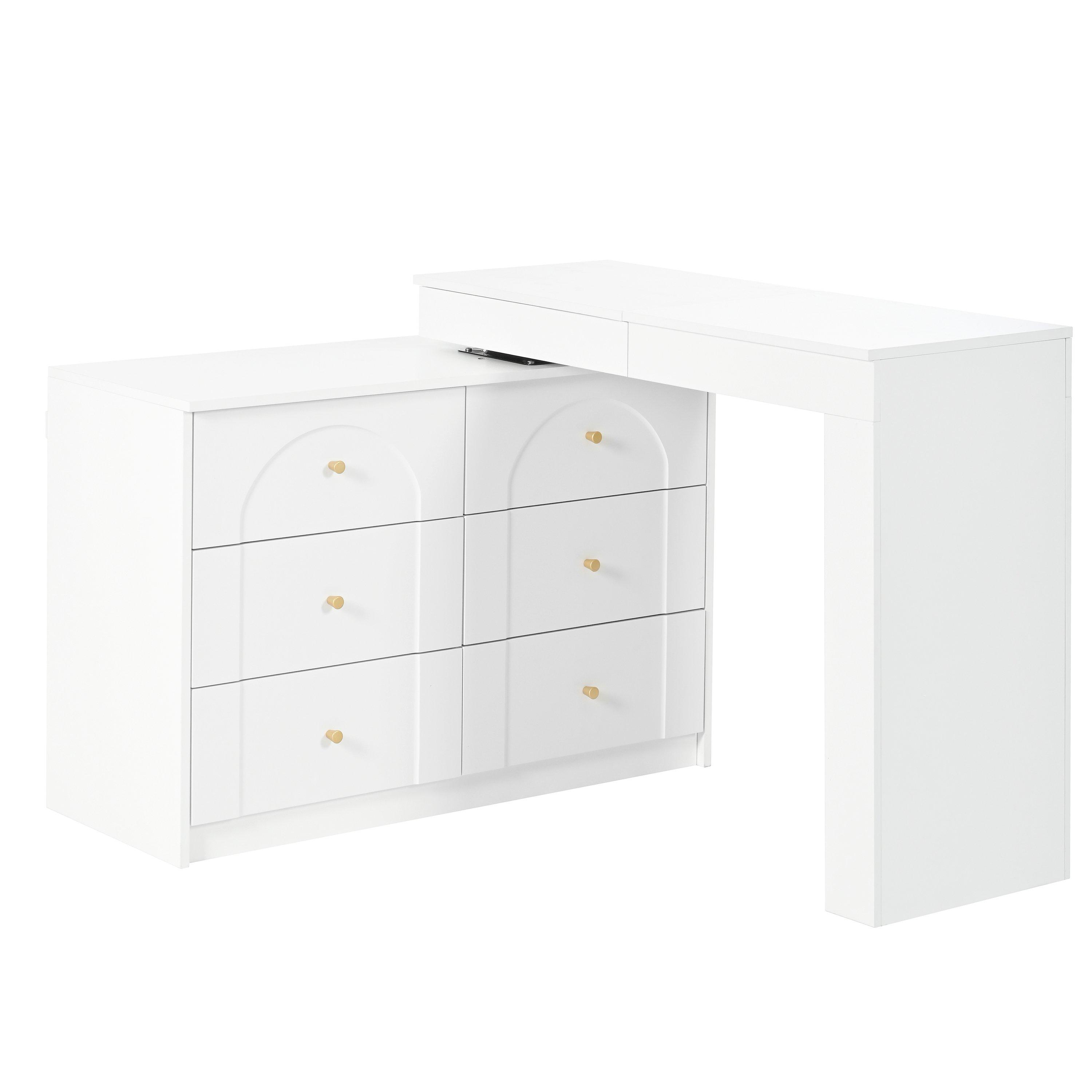 White - Urban Meuble - Modern L-Shaped Vanity Desk with LED Mirror - 9