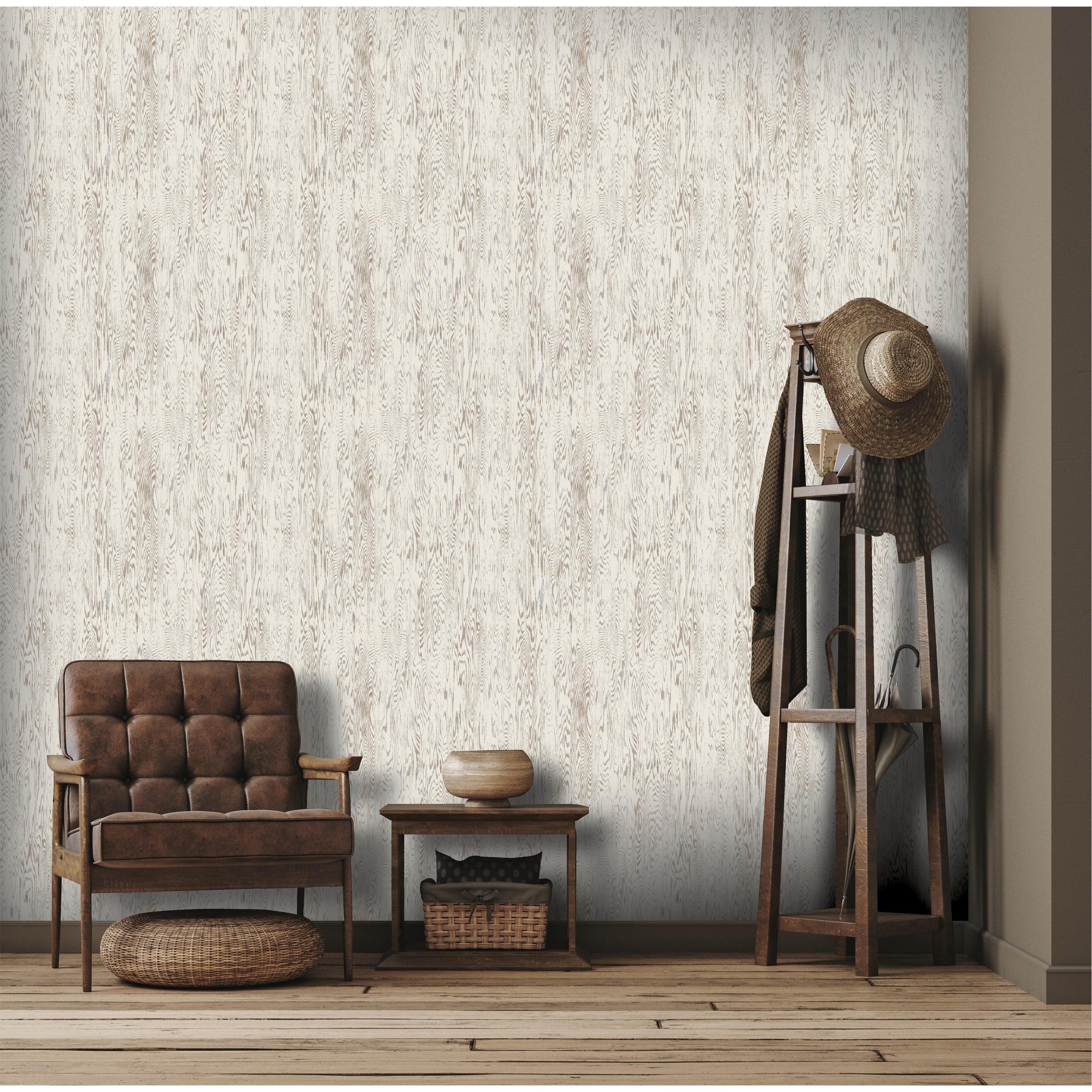 White / Off Whi - Arthouse - Wood Grain White Wallpaper - 5
