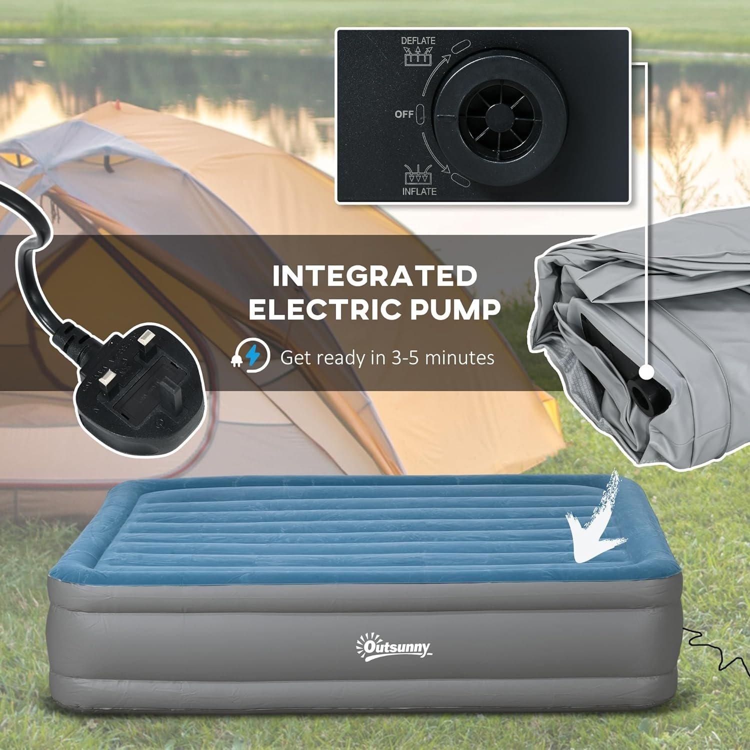 Grey - Outsunny - King-Size Inflatable Mattress with pump - 4