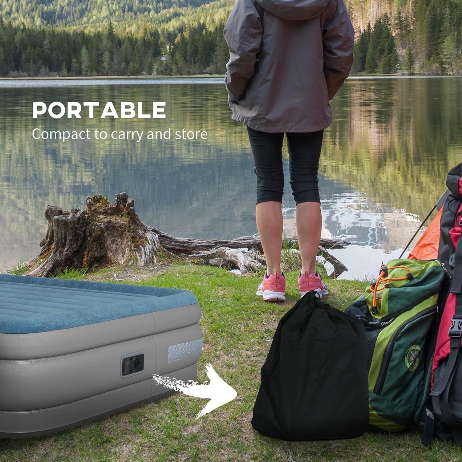 Grey - Outsunny - King-Size Inflatable Mattress with pump - 7