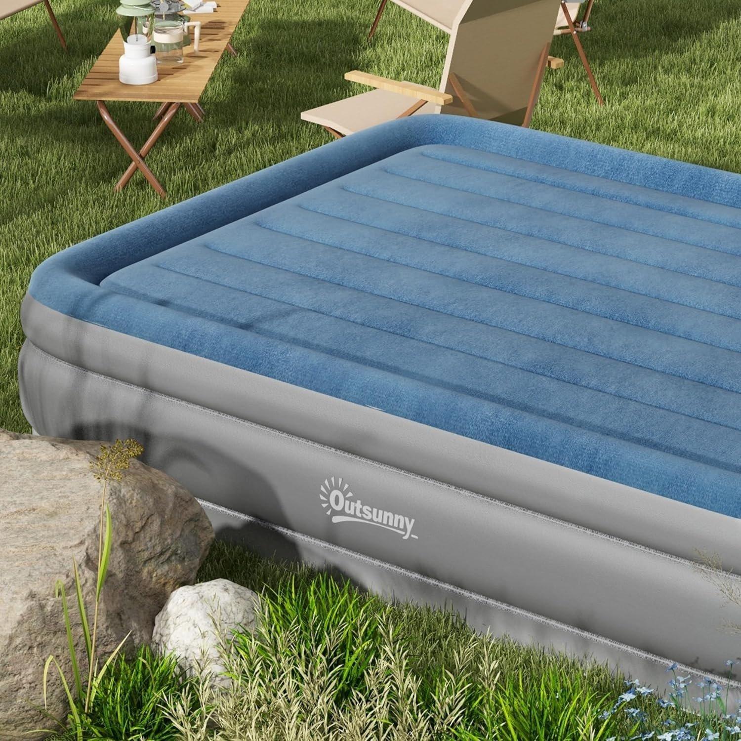 Grey - Outsunny - King-Size Inflatable Mattress with pump - 8