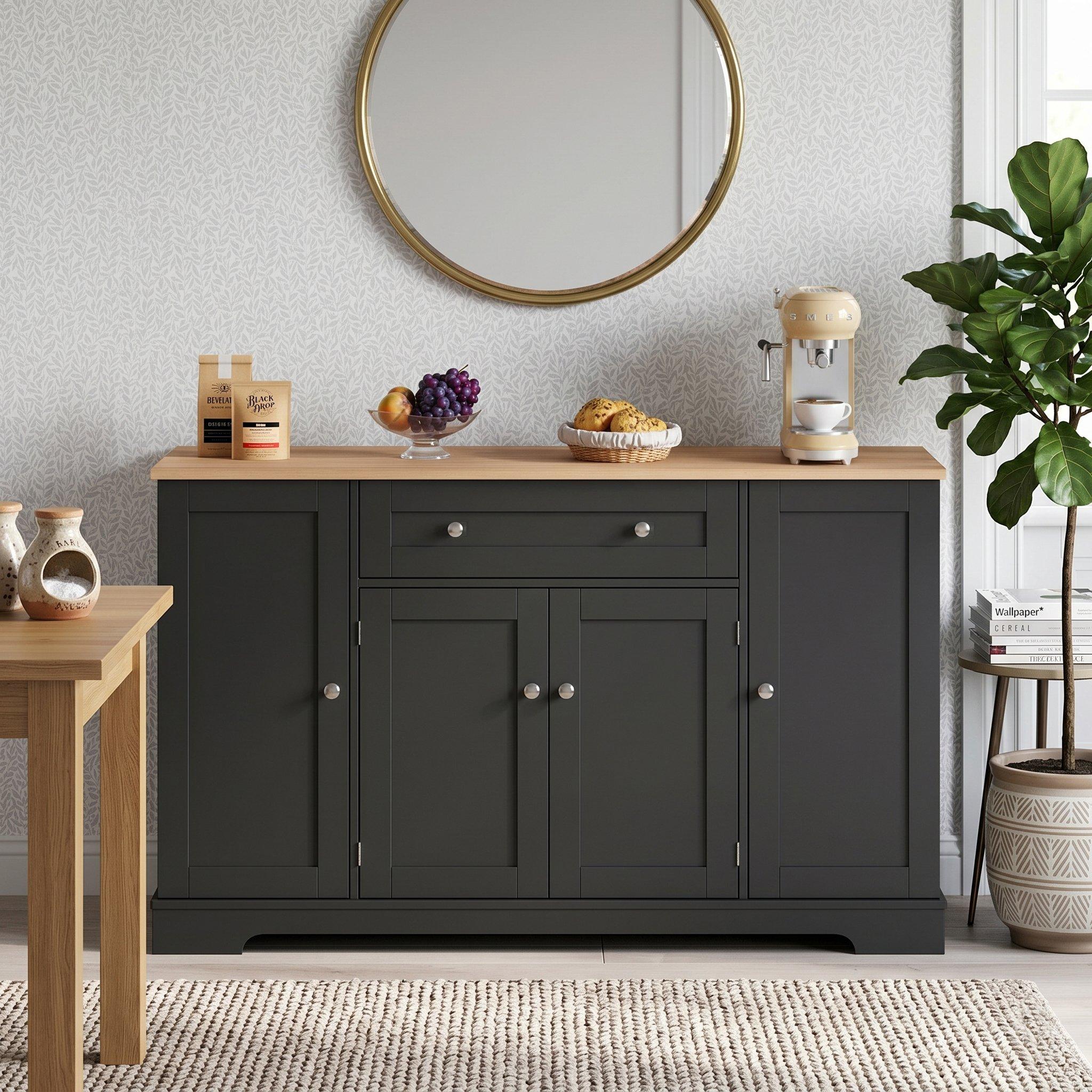 Black/Oak - Urban Meuble - Multifunctional Kitchen Sideboard Cabinet - 1