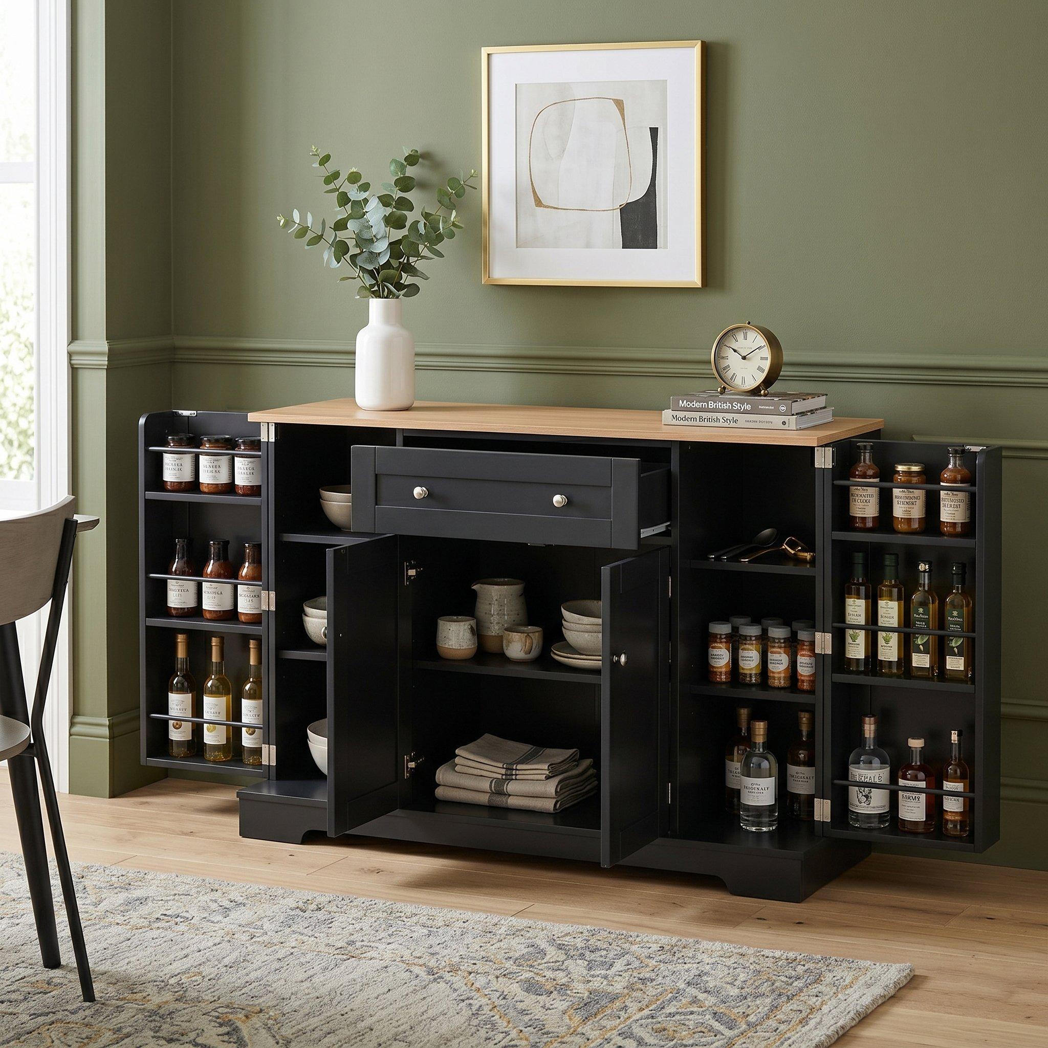 Black/Oak - Urban Meuble - Multifunctional Kitchen Sideboard Cabinet - 2