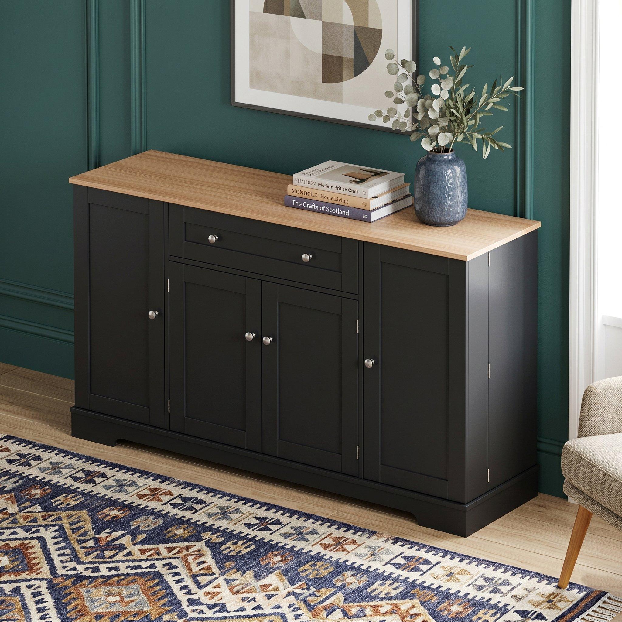 Black/Oak - Urban Meuble - Multifunctional Kitchen Sideboard Cabinet - 3