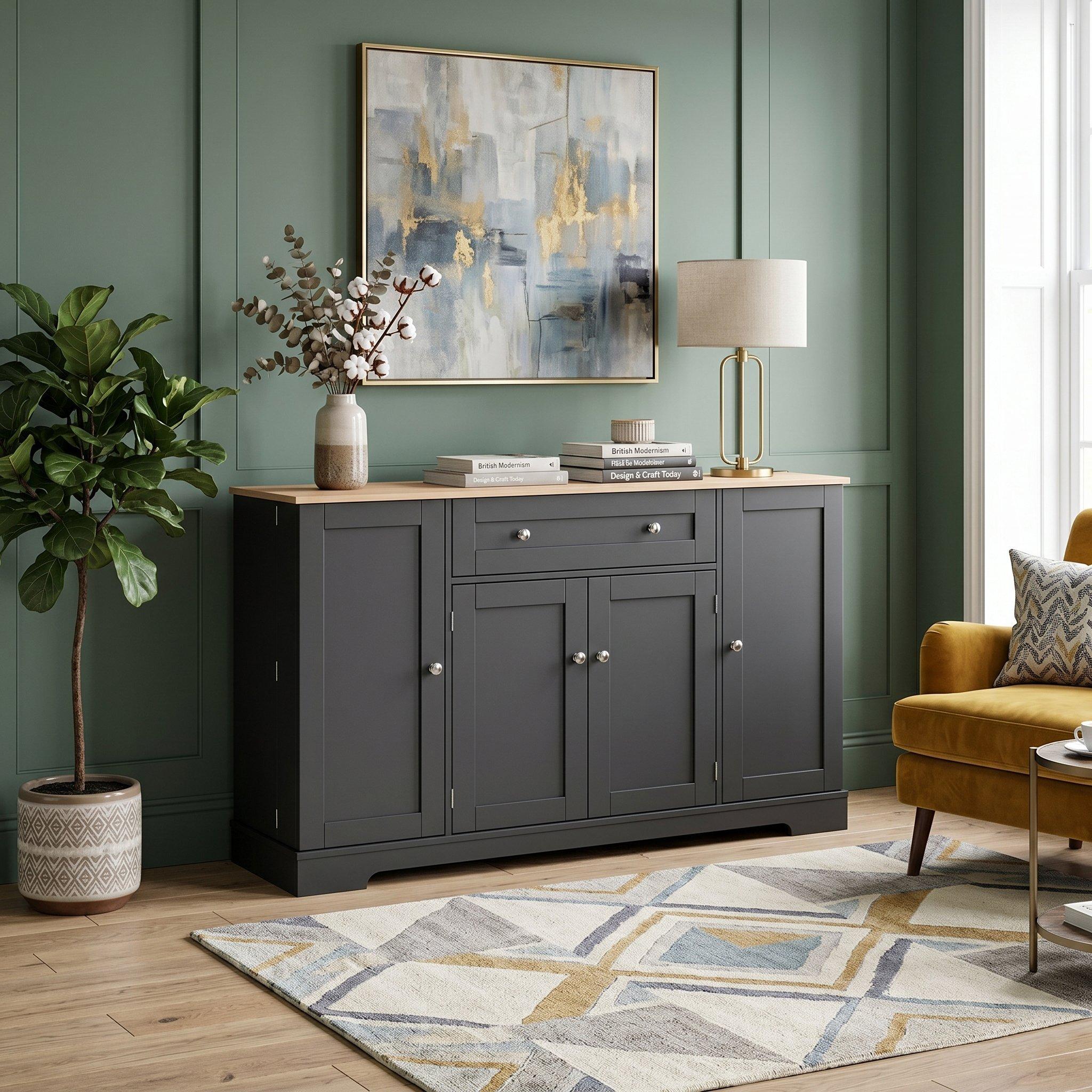 Black/Oak - Urban Meuble - Multifunctional Kitchen Sideboard Cabinet - 4