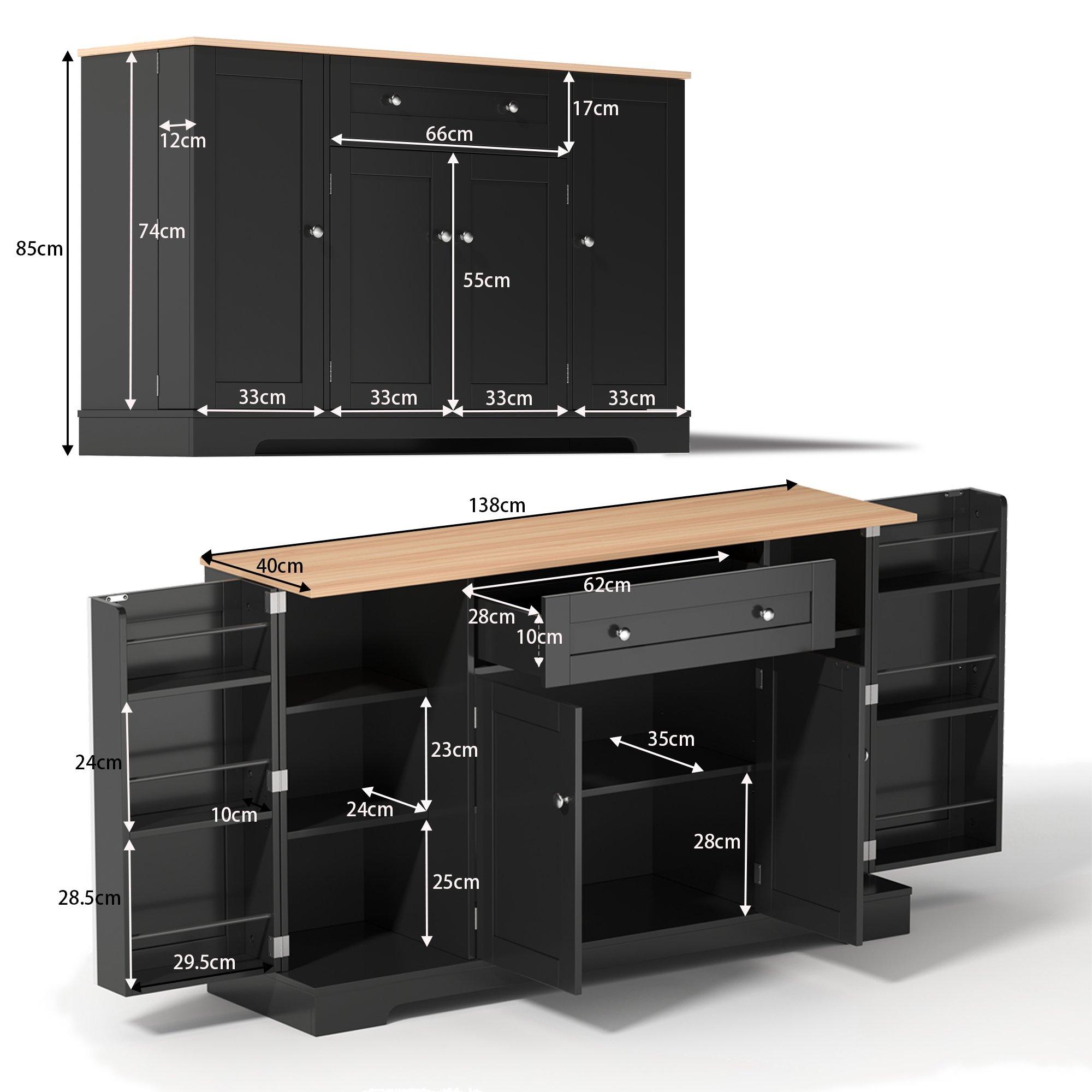 Black/Oak - Urban Meuble - Multifunctional Kitchen Sideboard Cabinet - 6