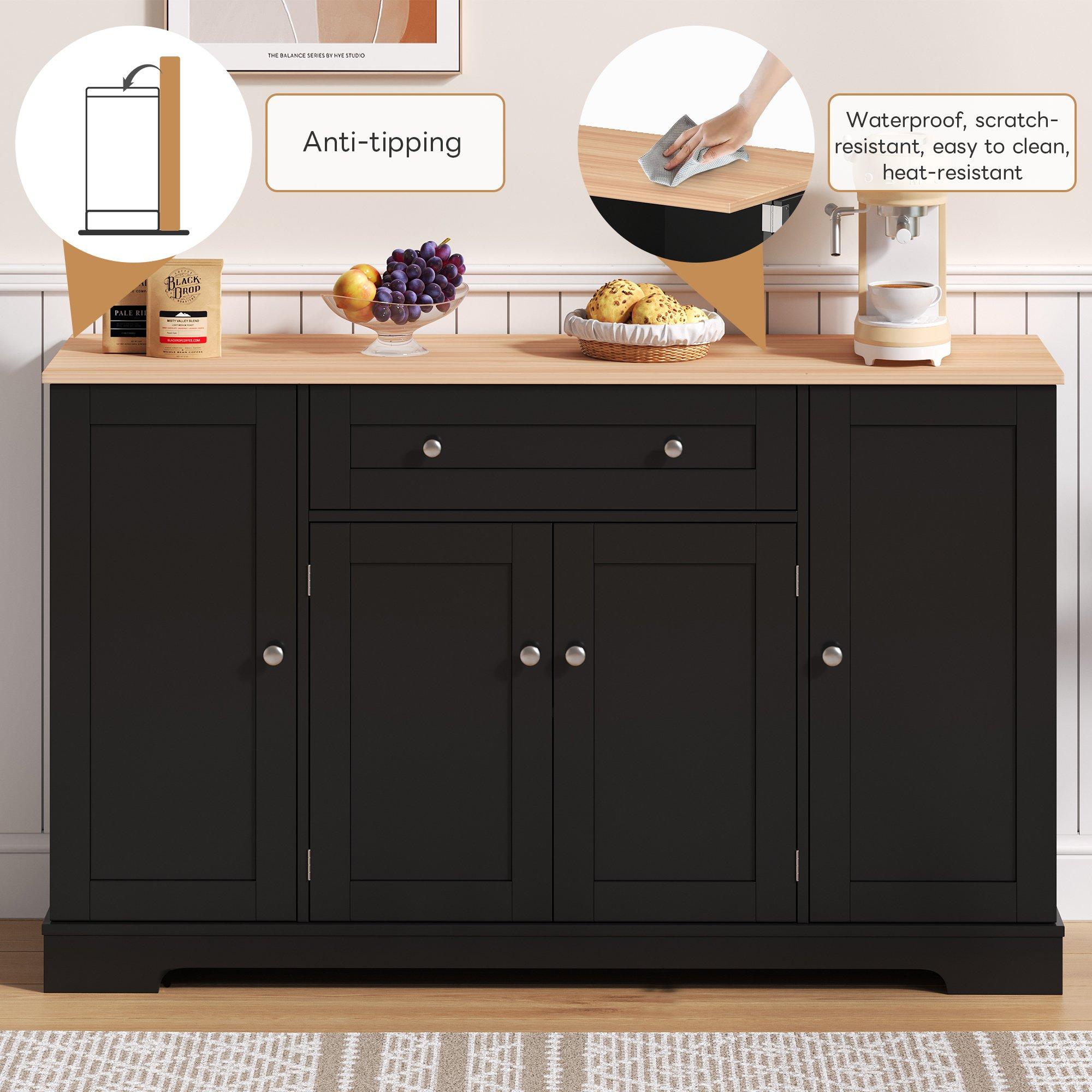 Black/Oak - Urban Meuble - Multifunctional Kitchen Sideboard Cabinet - 7