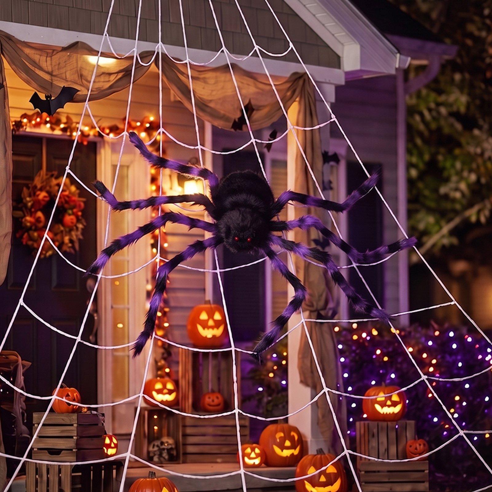 Black/Purple - LIFE IDEAS - 150cm Halloween Giant Spider & Web Decorations - 1