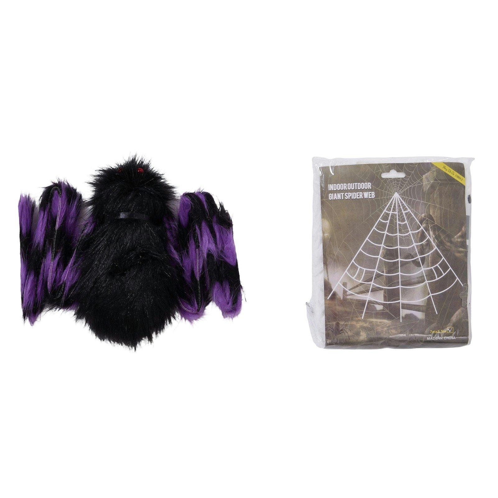 Black/Purple - LIFE IDEAS - 150cm Halloween Giant Spider & Web Decorations - 4