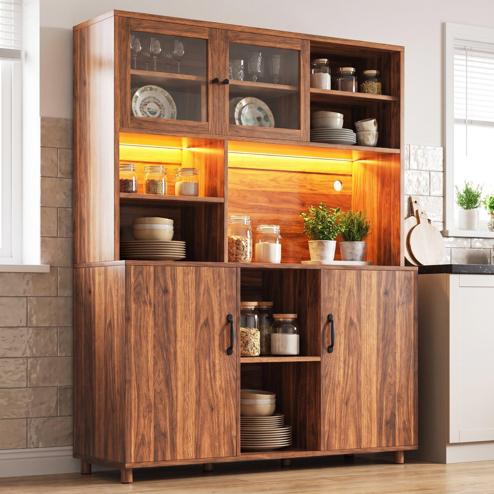 Walnut - Urban Meuble - Vintage LED Kitchen Tall Cabinet - 2