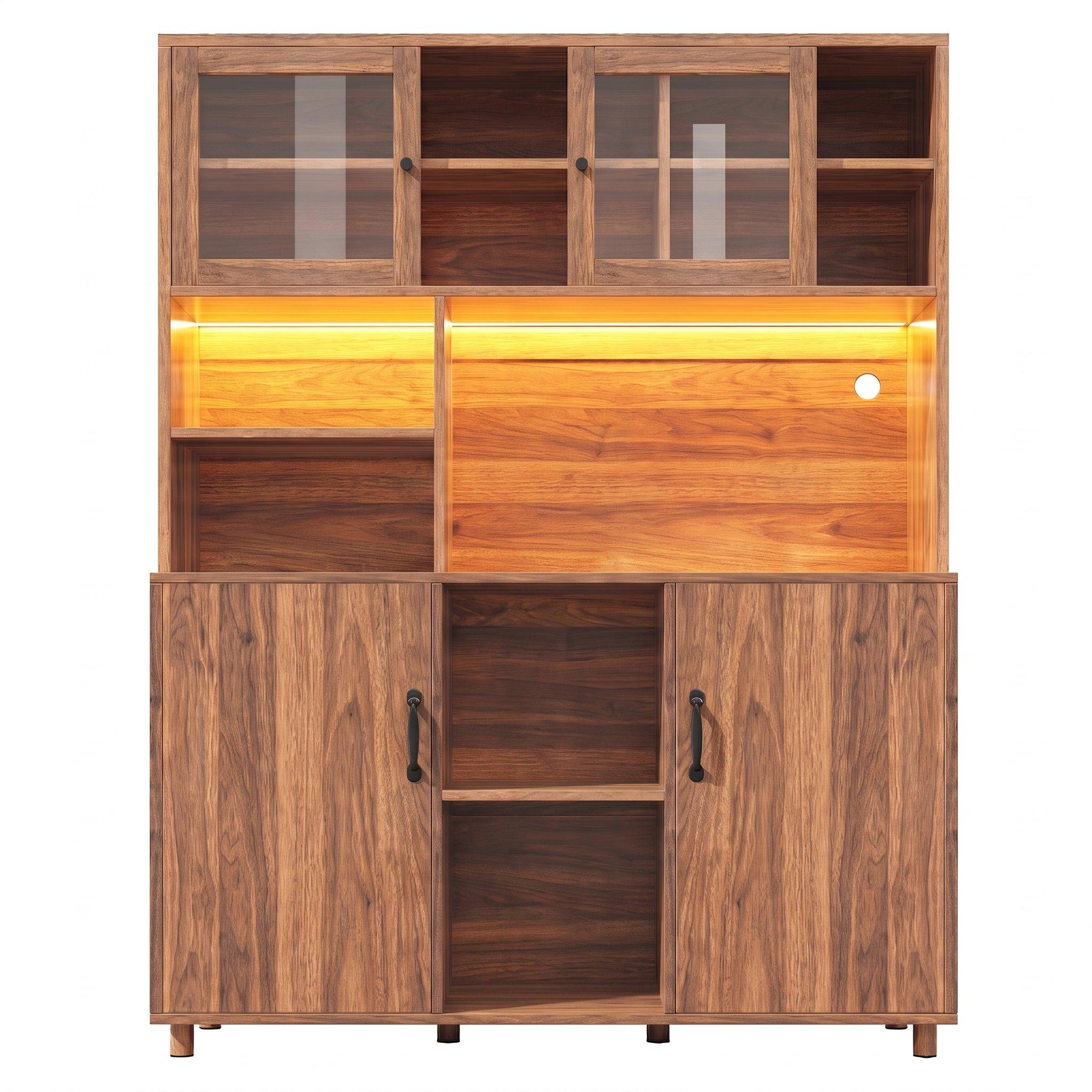Walnut - Urban Meuble - Vintage LED Kitchen Tall Cabinet - 5
