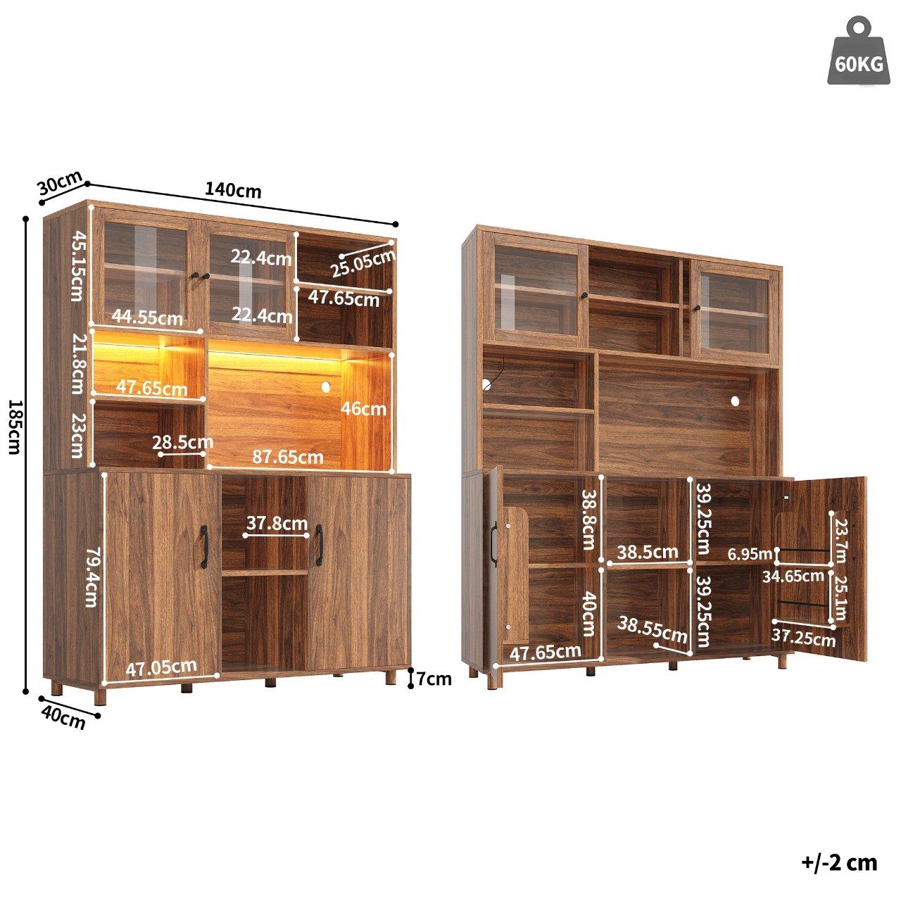 Walnut - Urban Meuble - Vintage LED Kitchen Tall Cabinet - 6