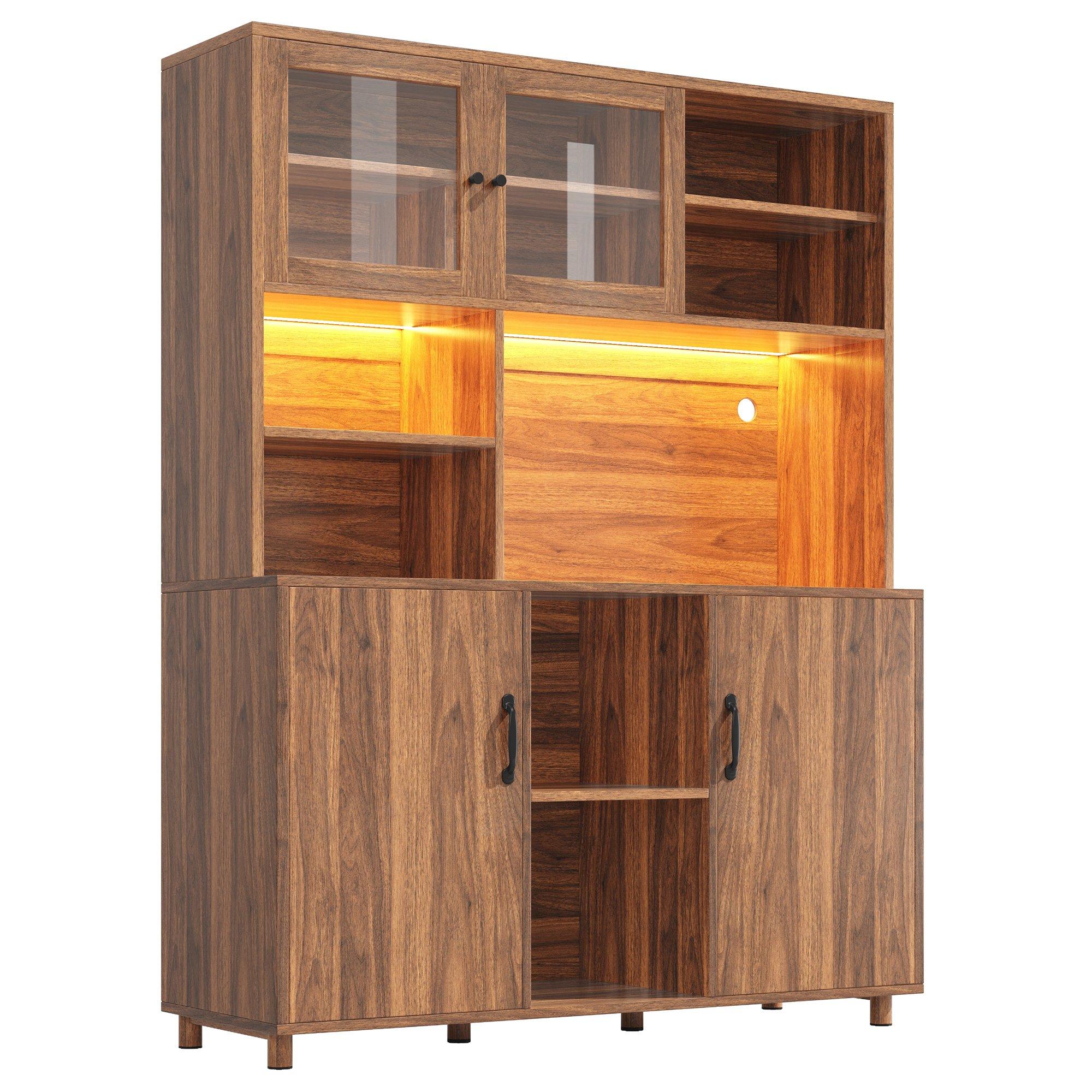 Walnut - Urban Meuble - Vintage LED Kitchen Tall Cabinet - 7