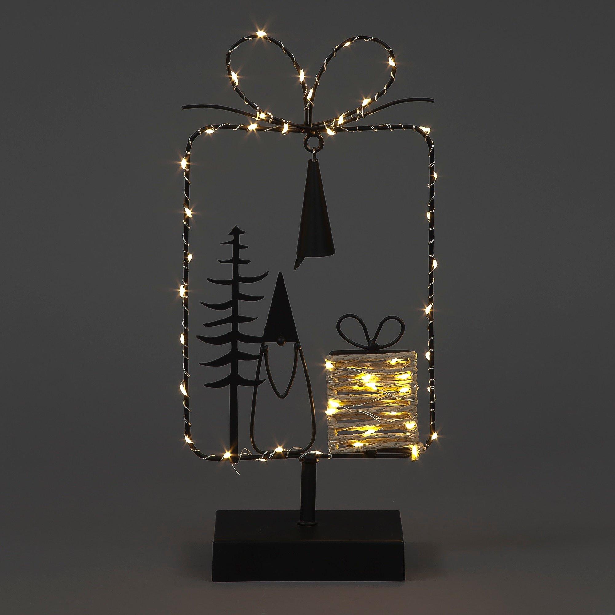 Black - Snowtime - LED Lit Metal Present Table Top Silhouette