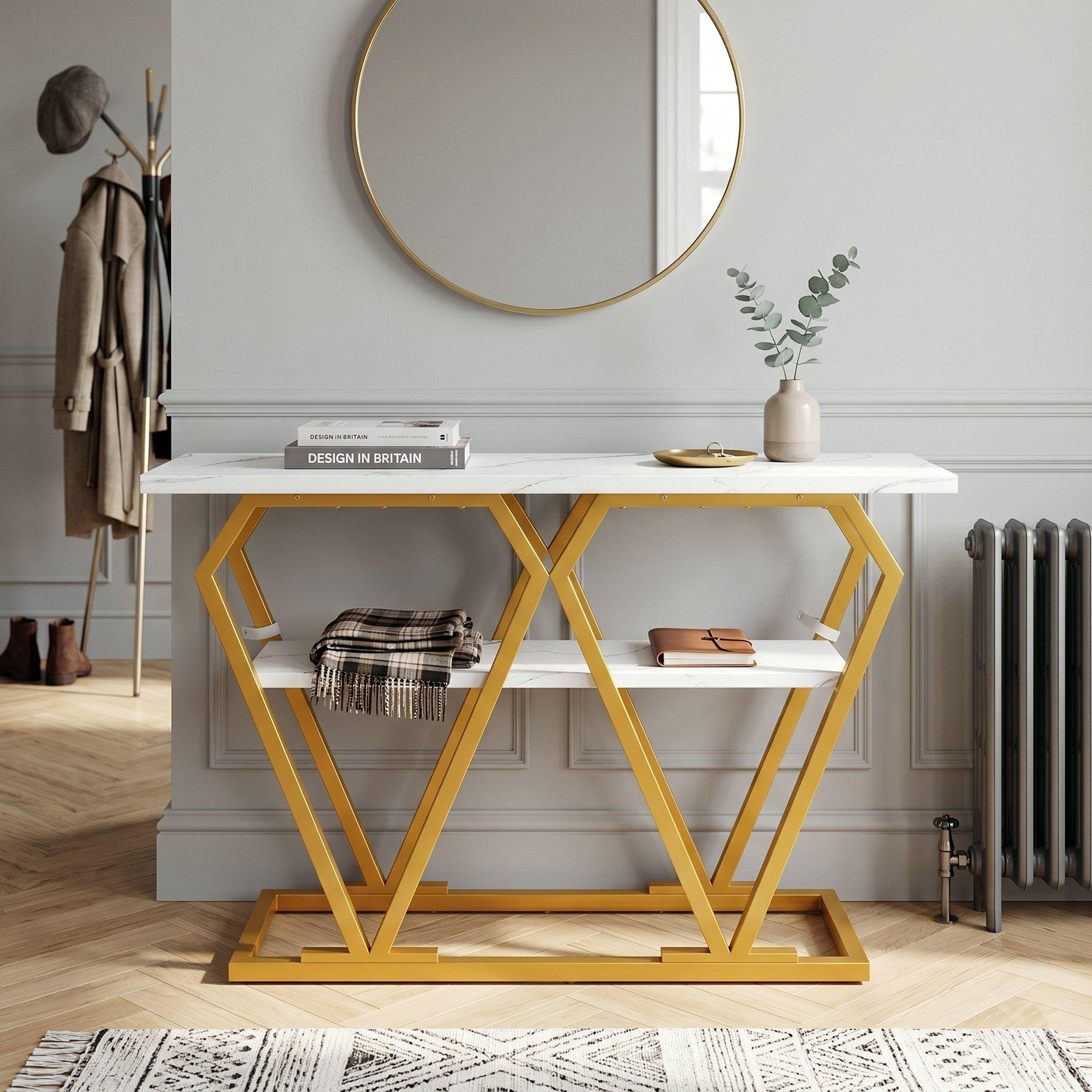 White/Gold - Urban Meuble - Modern Console Table with Storage Shelf - 2