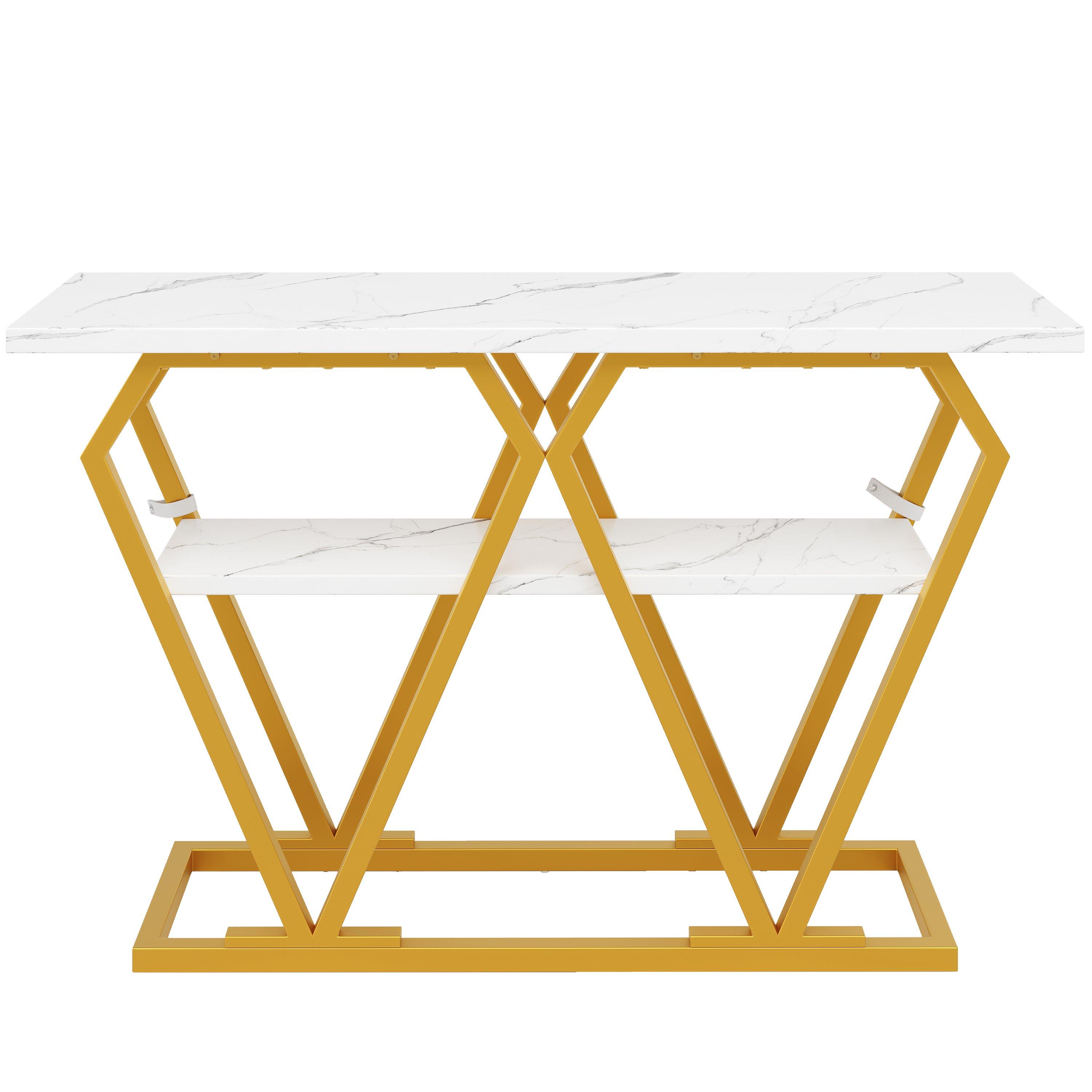 White/Gold - Urban Meuble - Modern Console Table with Storage Shelf - 5