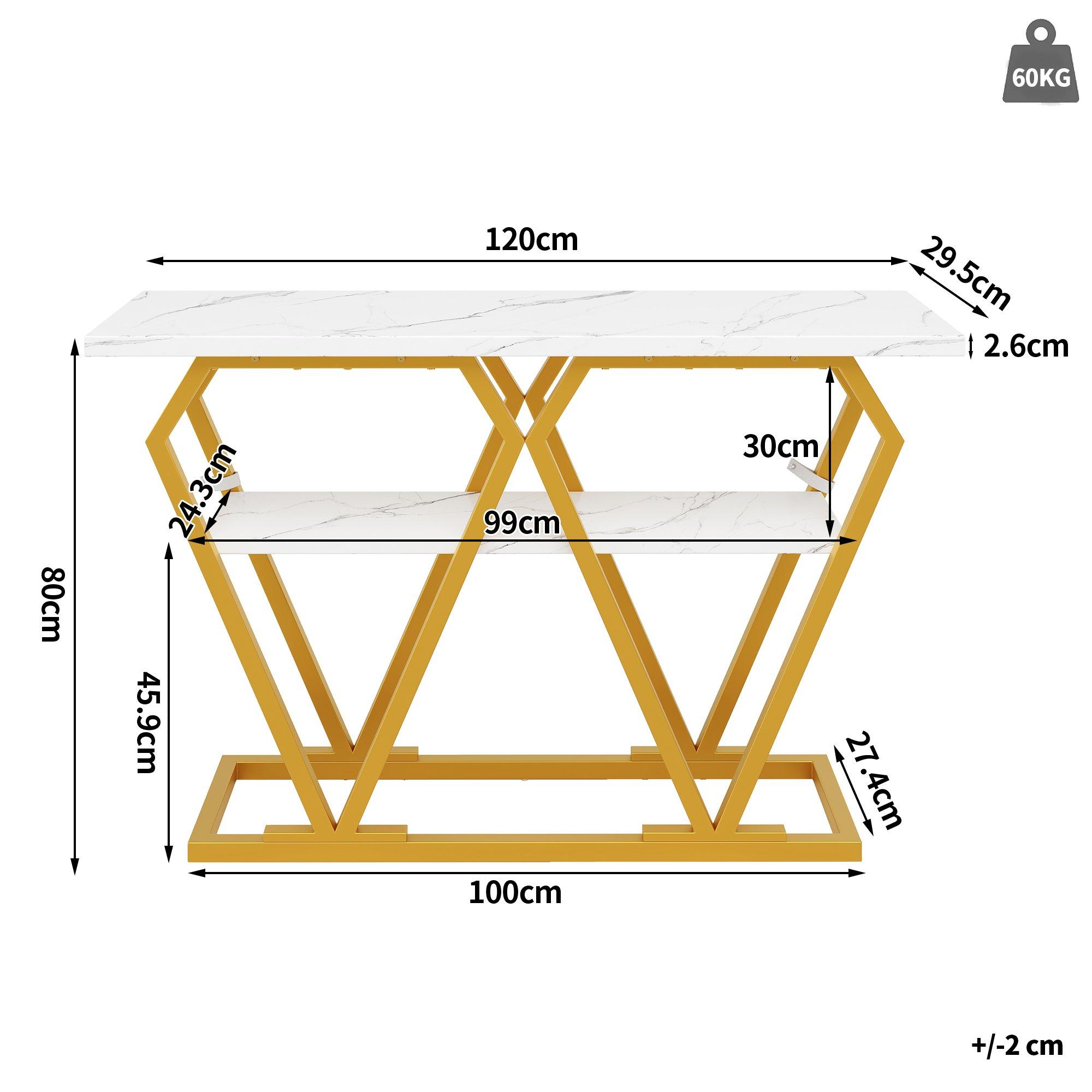White/Gold - Urban Meuble - Modern Console Table with Storage Shelf - 6