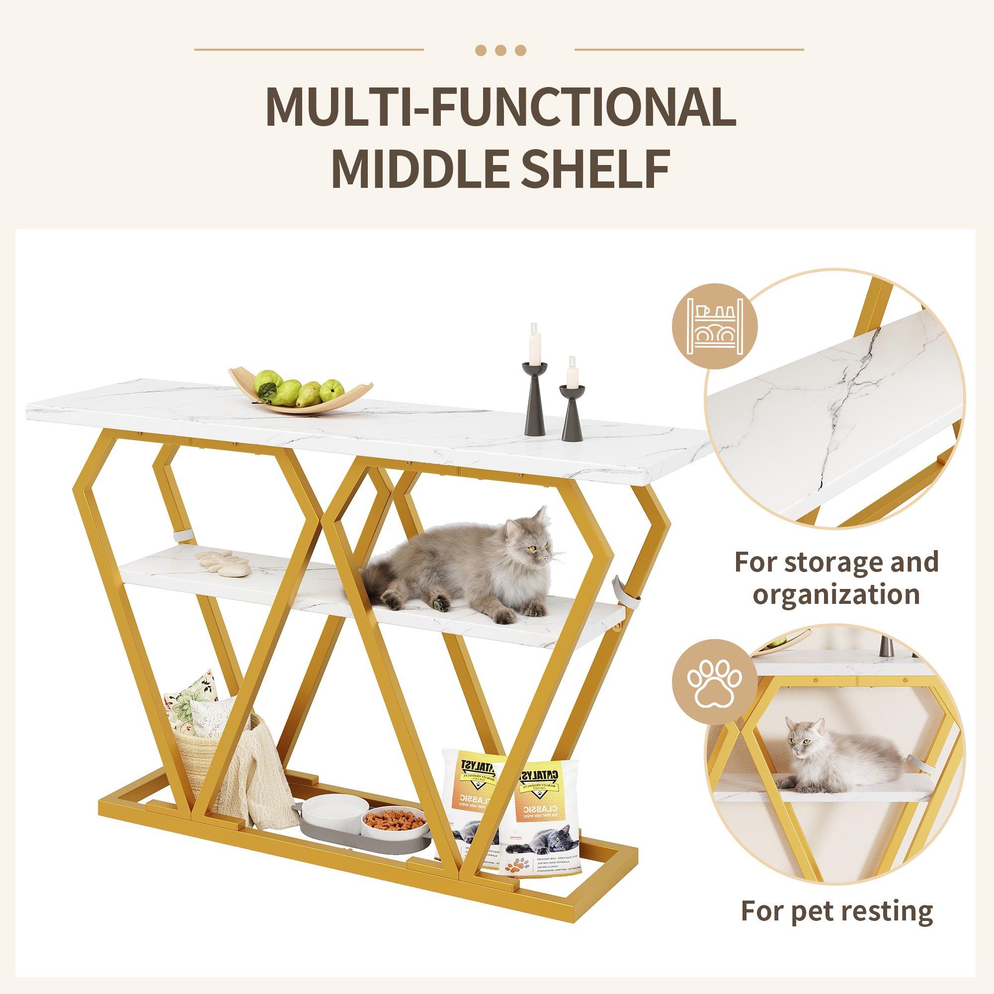 White/Gold - Urban Meuble - Modern Console Table with Storage Shelf - 7