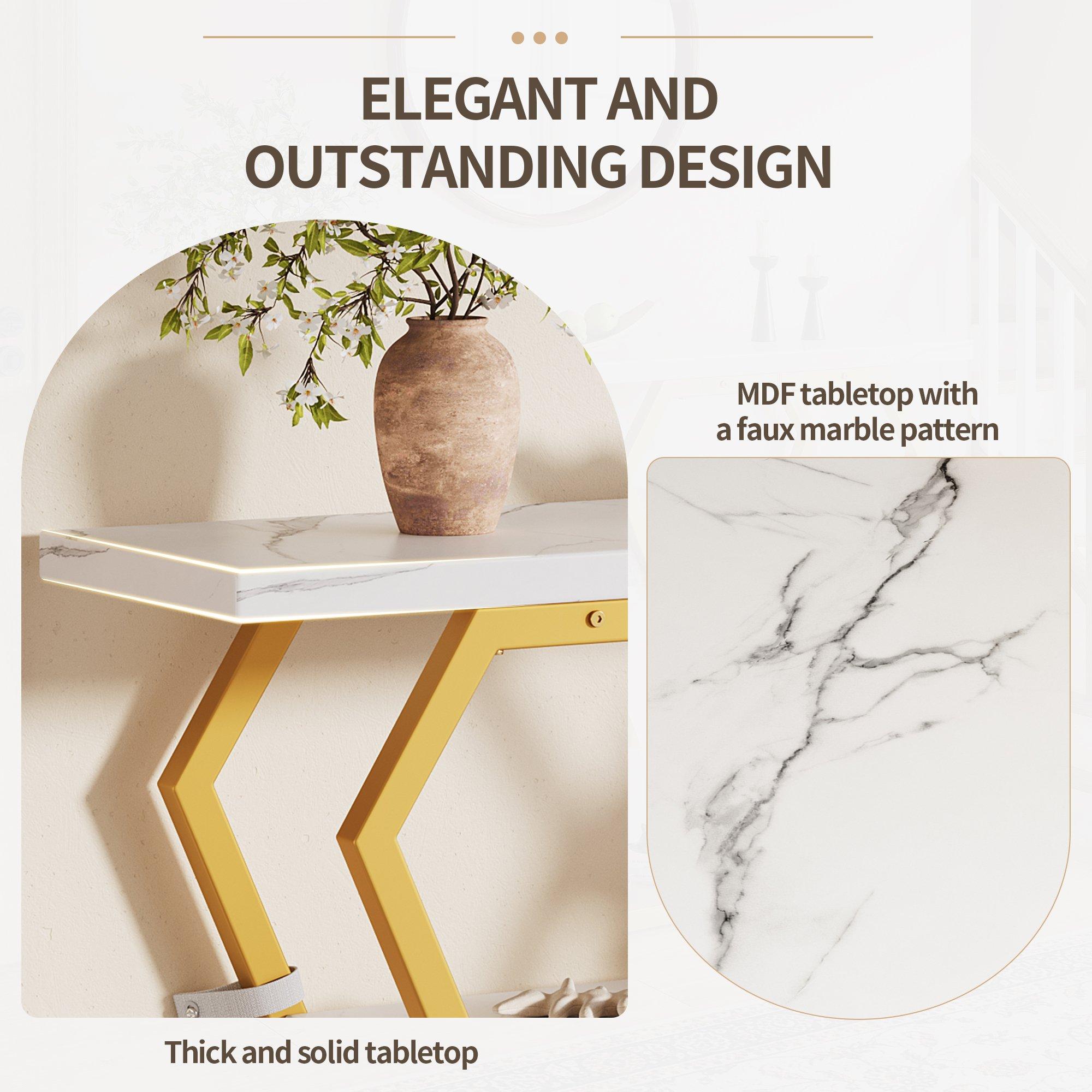 White/Gold - Urban Meuble - Modern Console Table with Storage Shelf - 8