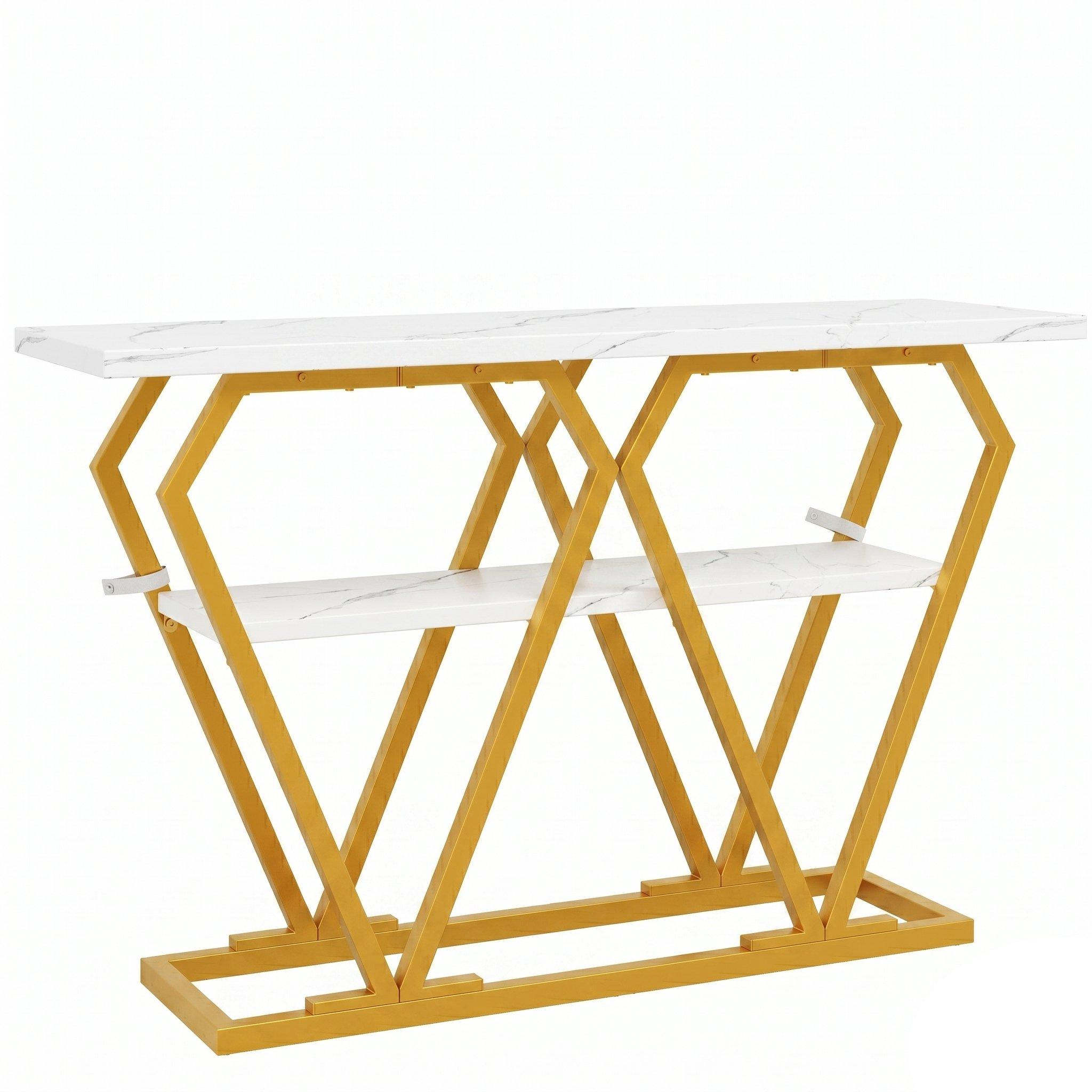 White/Gold - Urban Meuble - Modern Console Table with Storage Shelf - 9