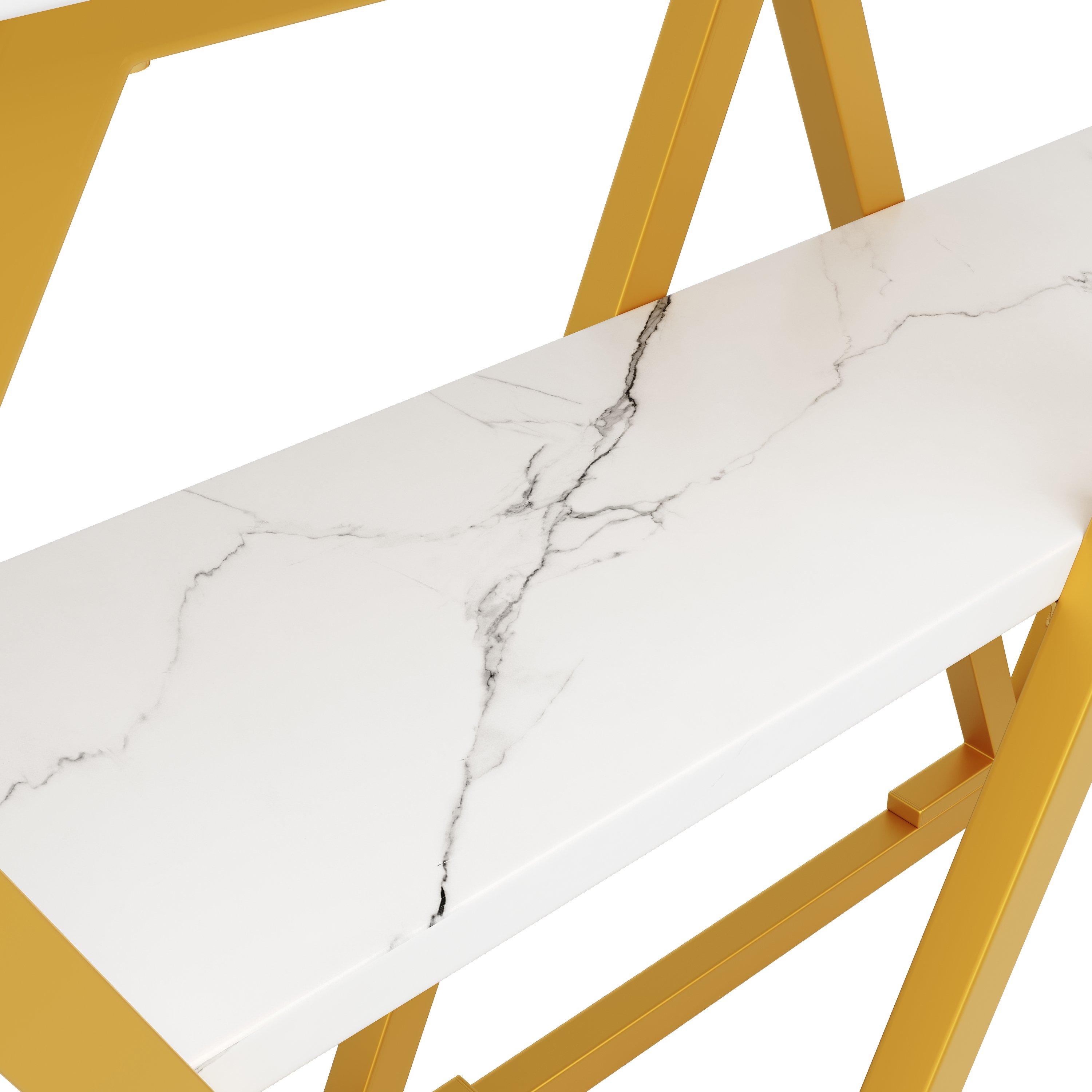 White/Gold - Urban Meuble - Modern Console Table with Storage Shelf - 10