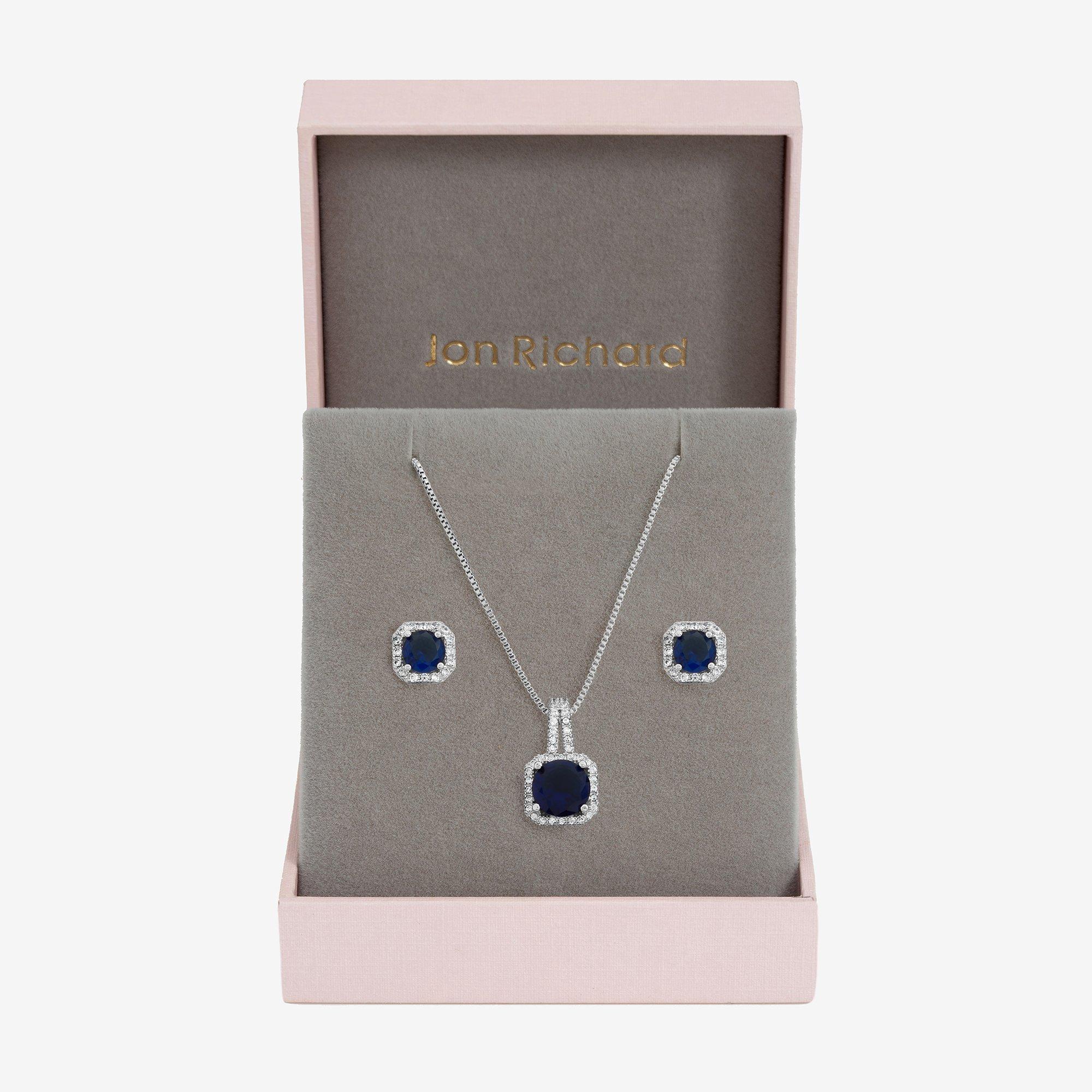 Silver - Jon Richard - Rhodium Cubic Zirconia Square Drop Set - Gift Box - 1