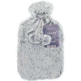 Country Club Hot Water Bottle with Tipped Fur Cover - Grey