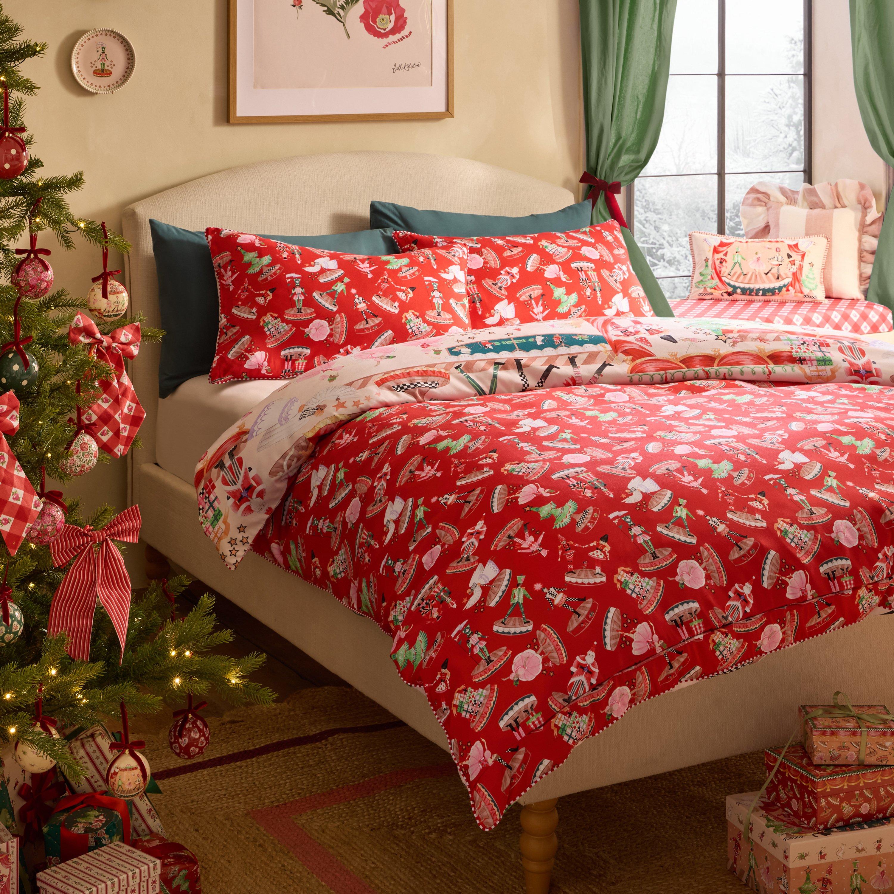 Red / Natural - Cath Kidston - Christmas Nutcracker Scene Duvet Cover Set - 3